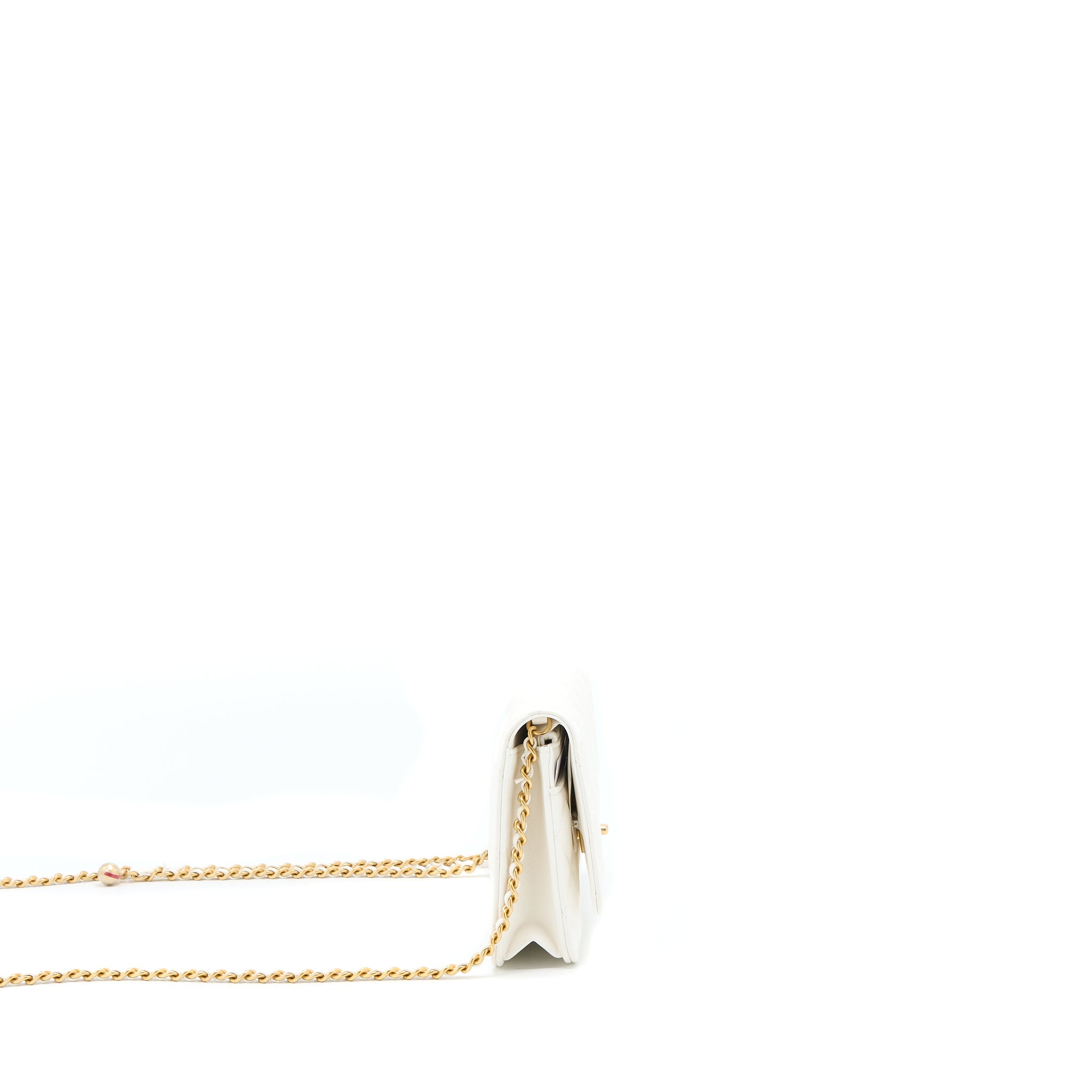 CHANEL PEARL CRUSH WALLET ON CHAIN LAMBSKIN WHITE GHW (MICROCHIP)