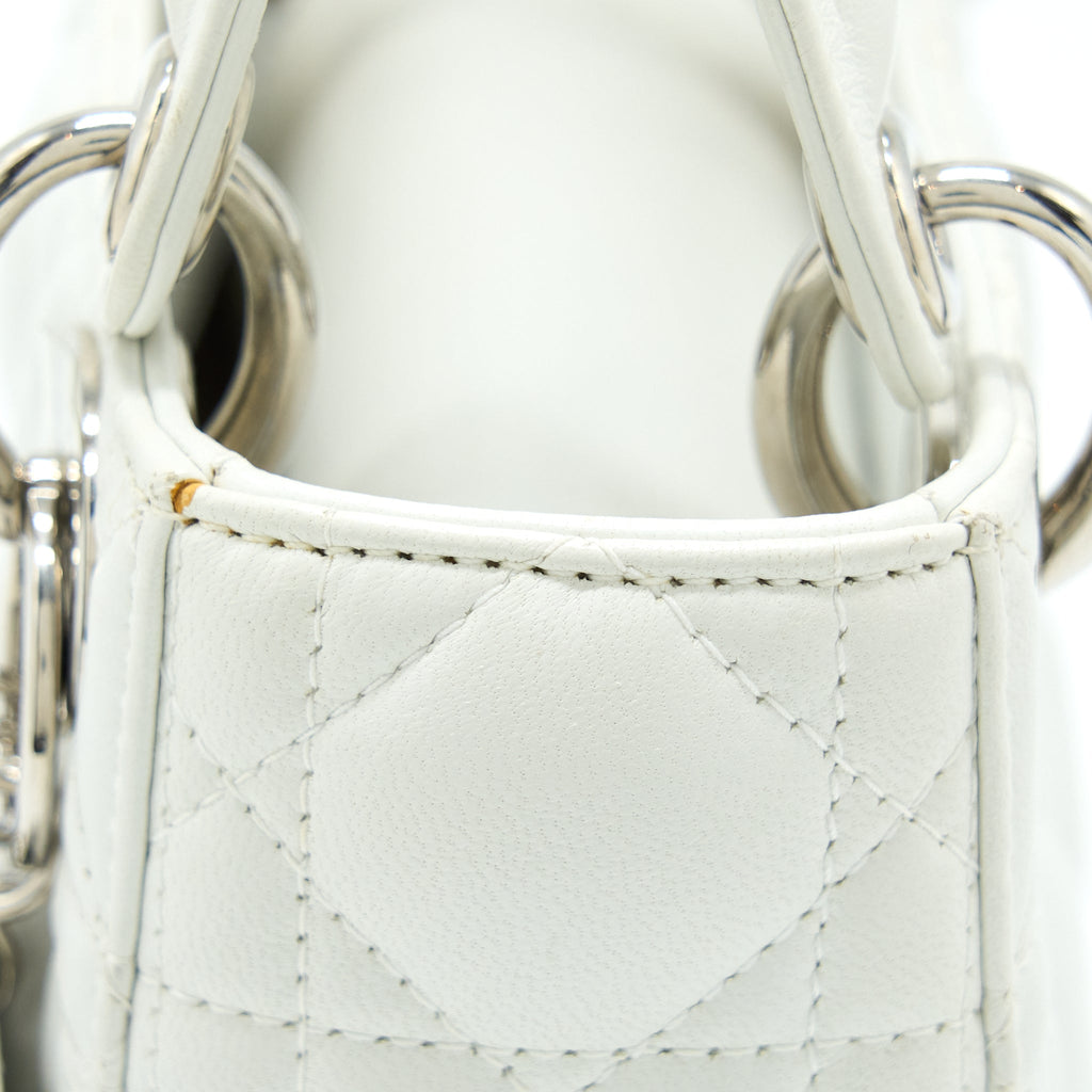DIOR MINI LADY DIOR LAMBSKIN WHITE SHW