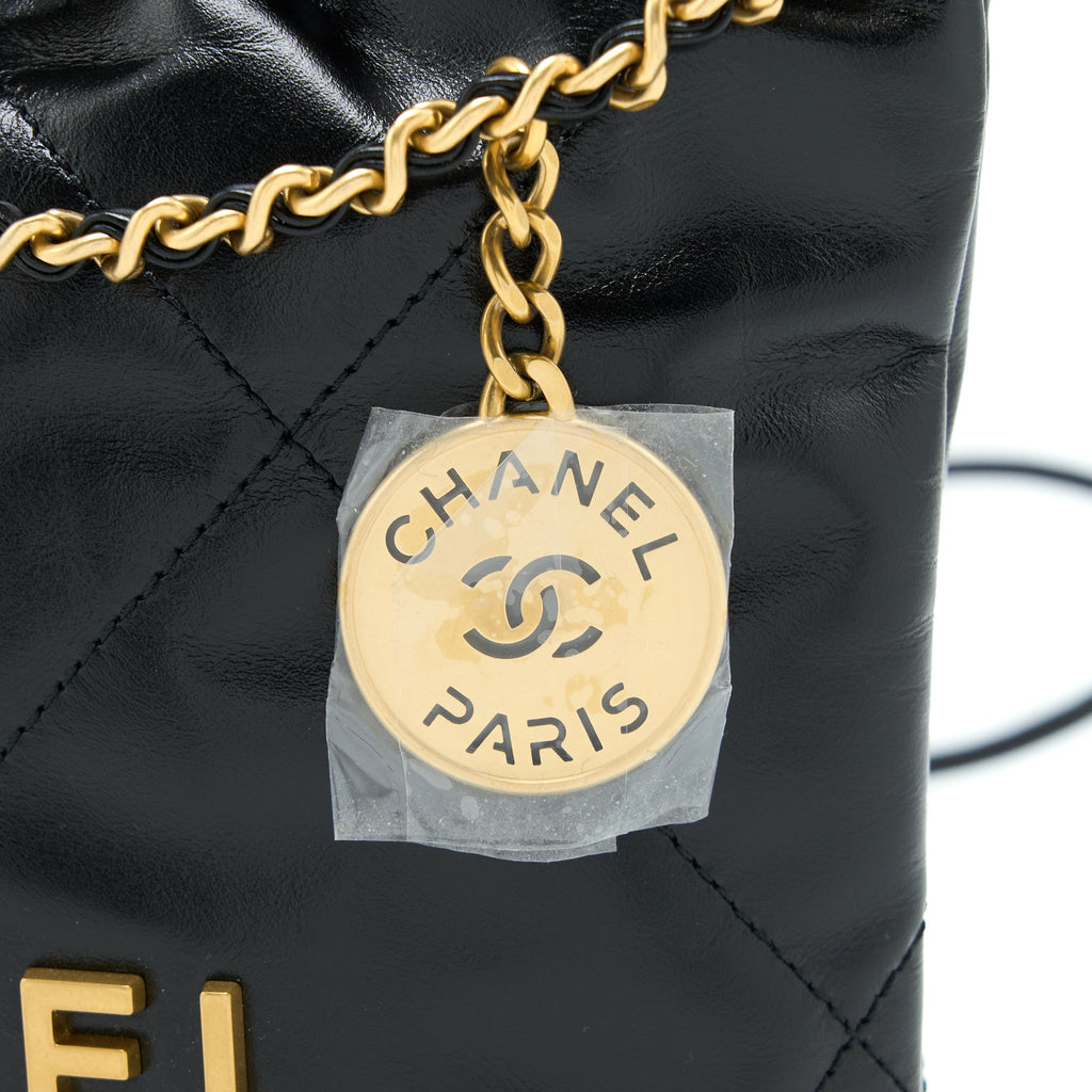 CHANEL MINI 22 BAG SHINY CALFSKIN BLACK GHW (MICROCHIP)