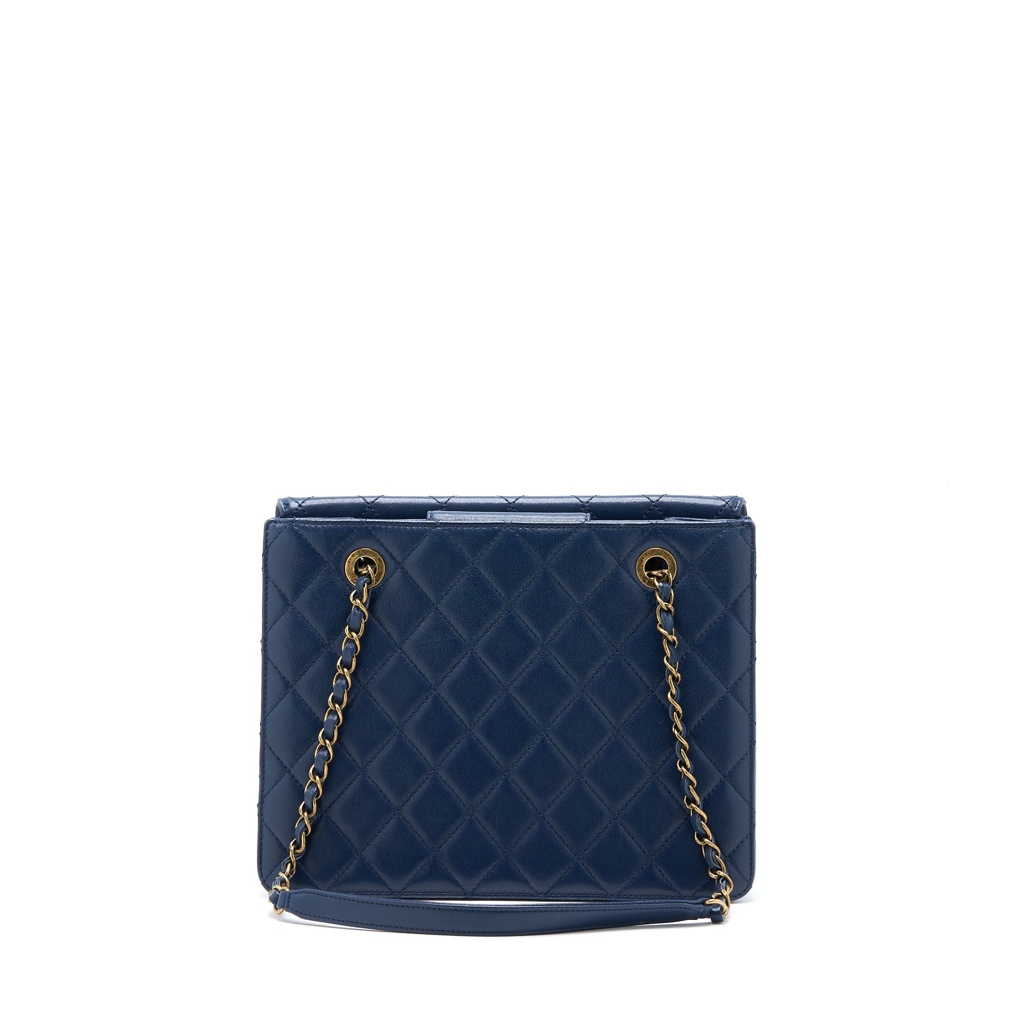 CHANEL QUILTED SHOULDER BAG GOATSKIN BLUE RUTHENIUM GHW