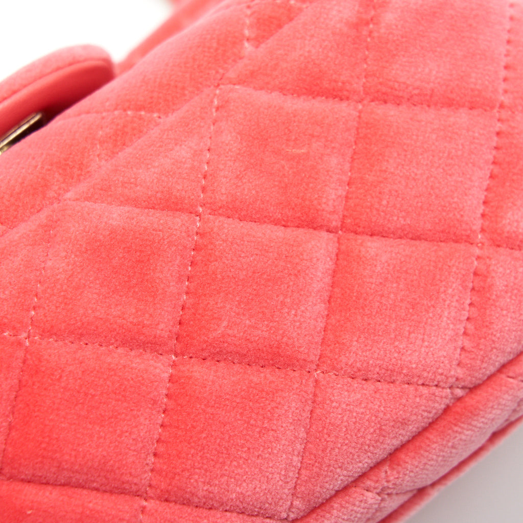 CHANEL VELVET QUILTED MINI SQUARE PEARL CRUSH FLAP BAG PINK