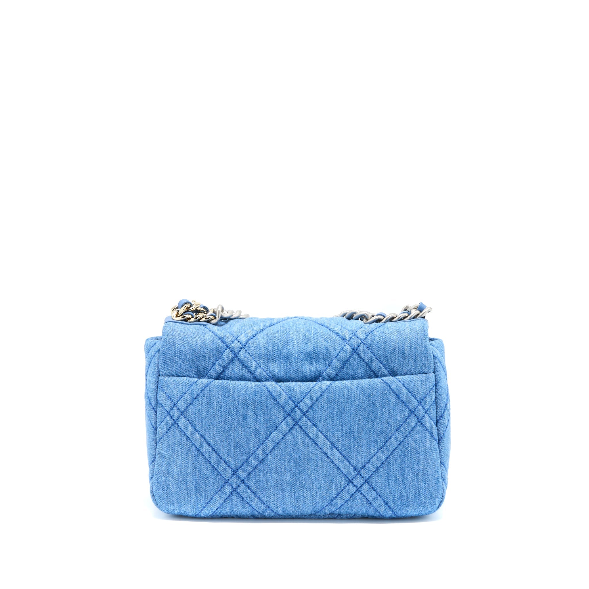 CHANEL 22P SMALL 19 BAG DENIM LIGHT BLUE MULTICOLOUR HARDWARE (MICROCHIP)