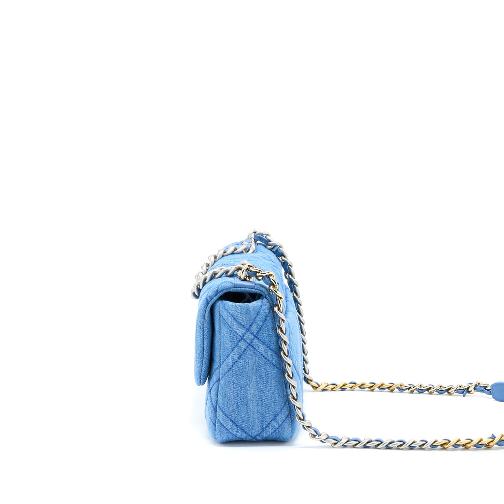 CHANEL 22P SMALL 19 BAG DENIM LIGHT BLUE MULTICOLOUR HARDWARE (MICROCHIP)