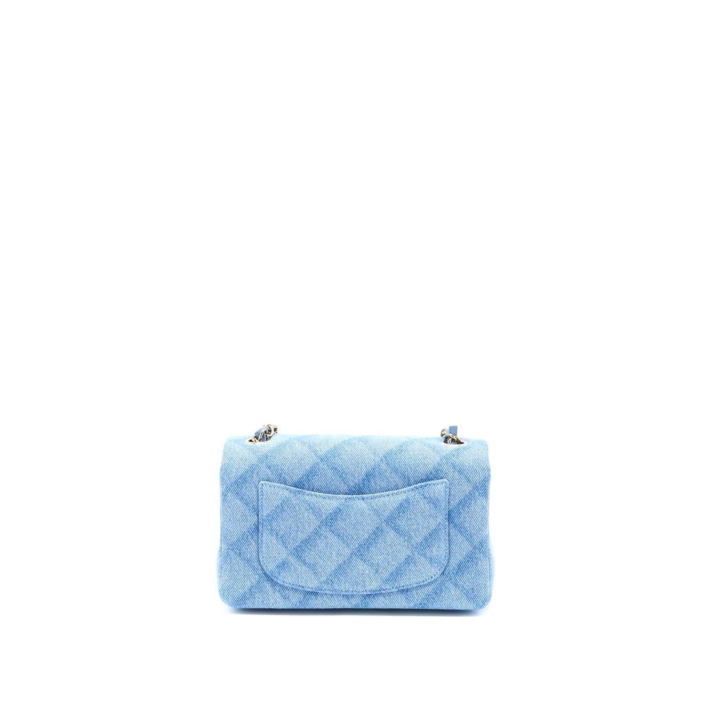 CHANEL 22B MINI RECTANGULAR DENIM LIGHT BLUE LGHW (MICROCHIP)