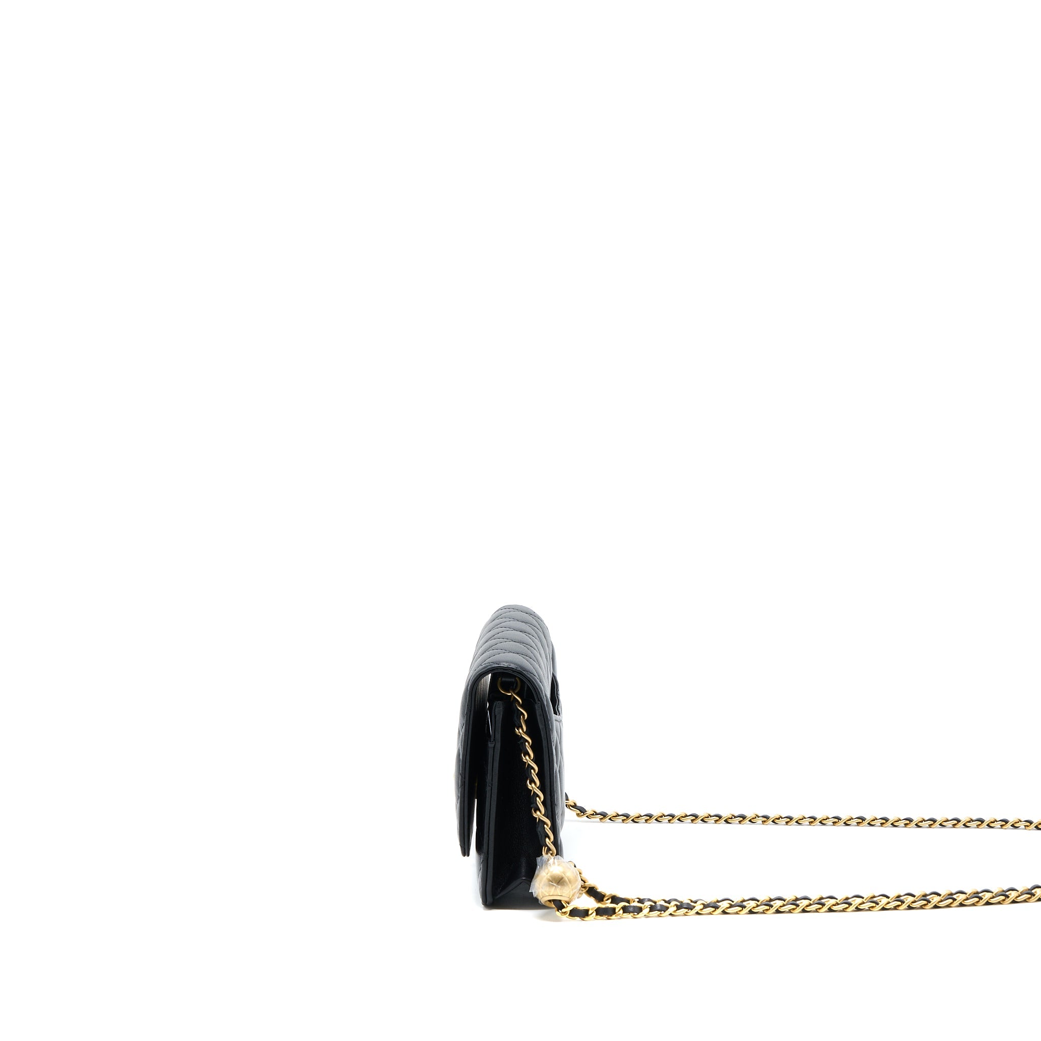 CHANEL PEARL CRUSH WALLET ON CHAIN LAMBSKIN BLACK GHW (MICROCHIP)