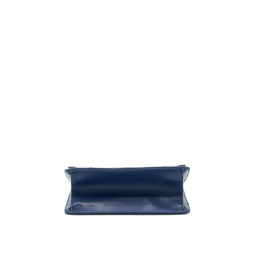 CHANEL QUILTED SHOULDER BAG GOATSKIN BLUE RUTHENIUM GHW