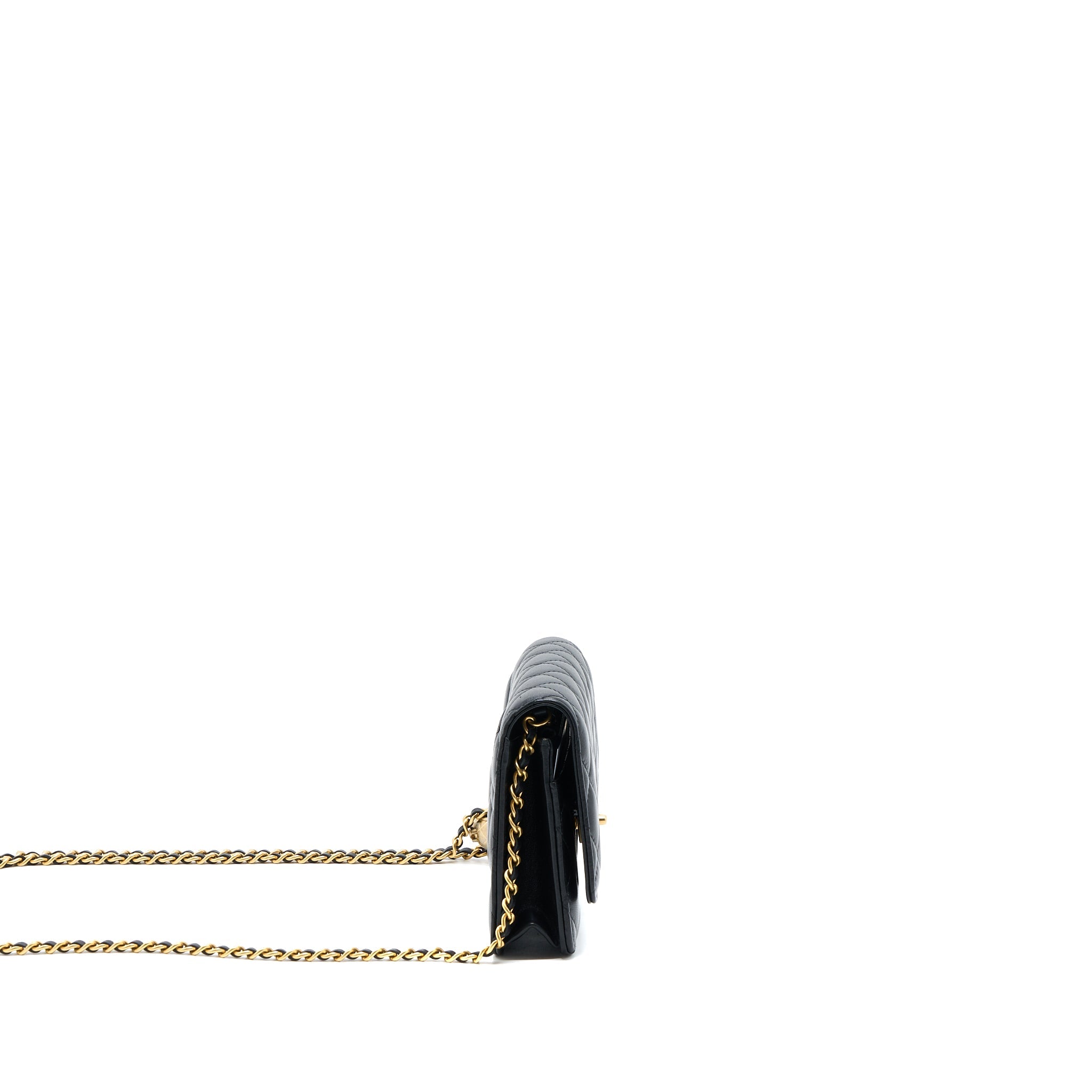 CHANEL PEARL CRUSH WALLET ON CHAIN LAMBSKIN BLACK GHW (MICROCHIP)