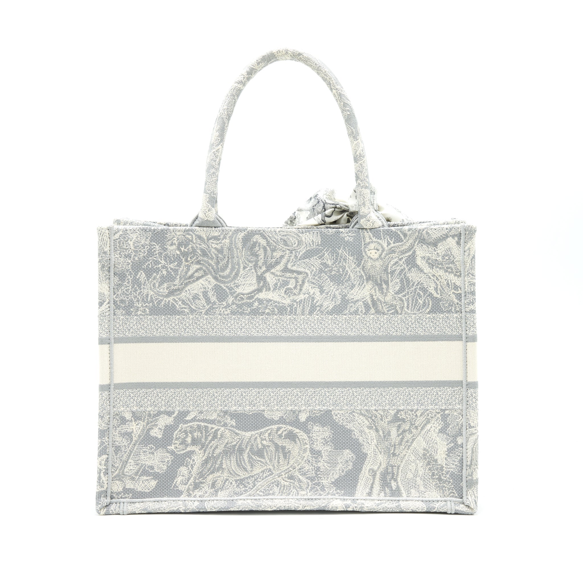 DIOR SMALL BOOK TOTE GRAY TOILE DE JOUY REVERSE EMBROIDERY WITH AN EXTRA SMALL SCARF