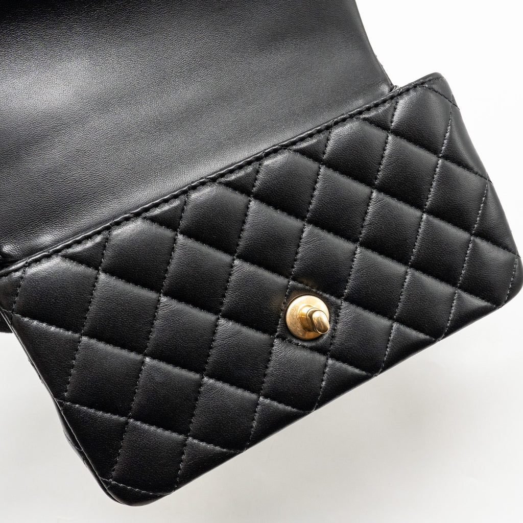 CHANEL TOP HANDLE MINI RECTANGULAR LAMBSKIN BLACK GHW (MICROCHIP)