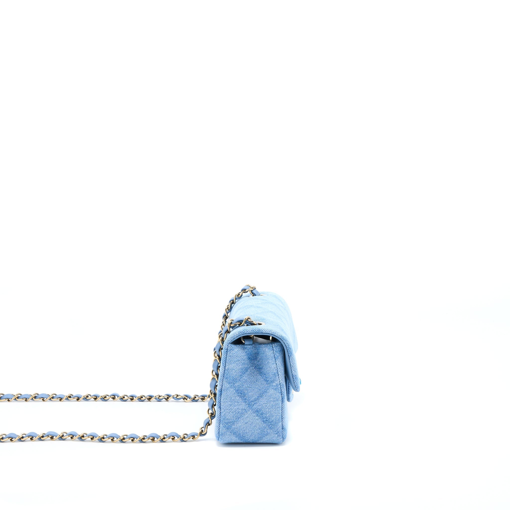 CHANEL 22B MINI RECTANGULAR DENIM LIGHT BLUE LGHW (MICROCHIP)