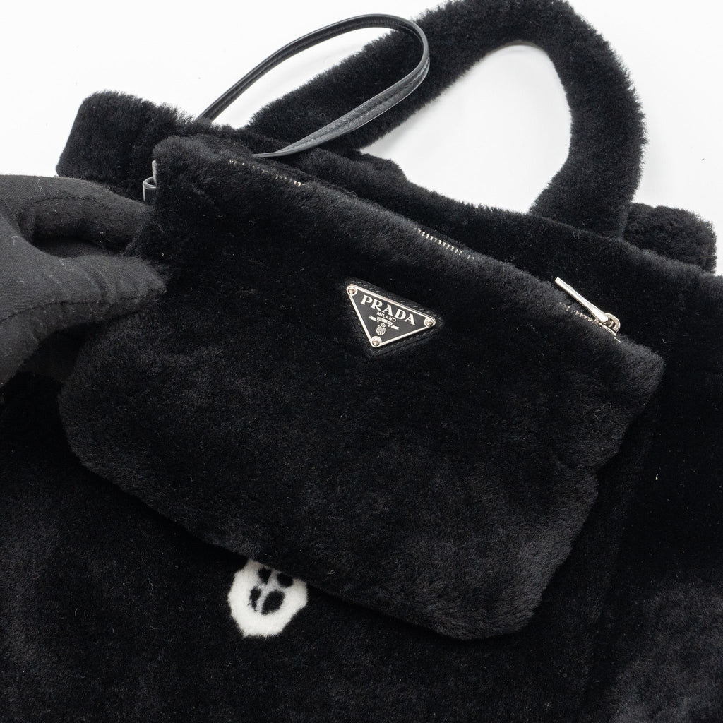 PRADA MEDIUM TOTE BAG SHEARLING BLACK SHW