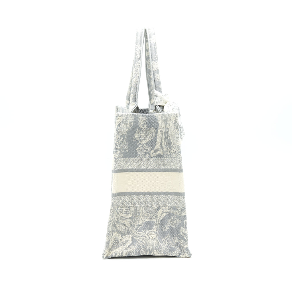 DIOR SMALL BOOK TOTE GRAY TOILE DE JOUY REVERSE EMBROIDERY WITH AN EXTRA SMALL SCARF