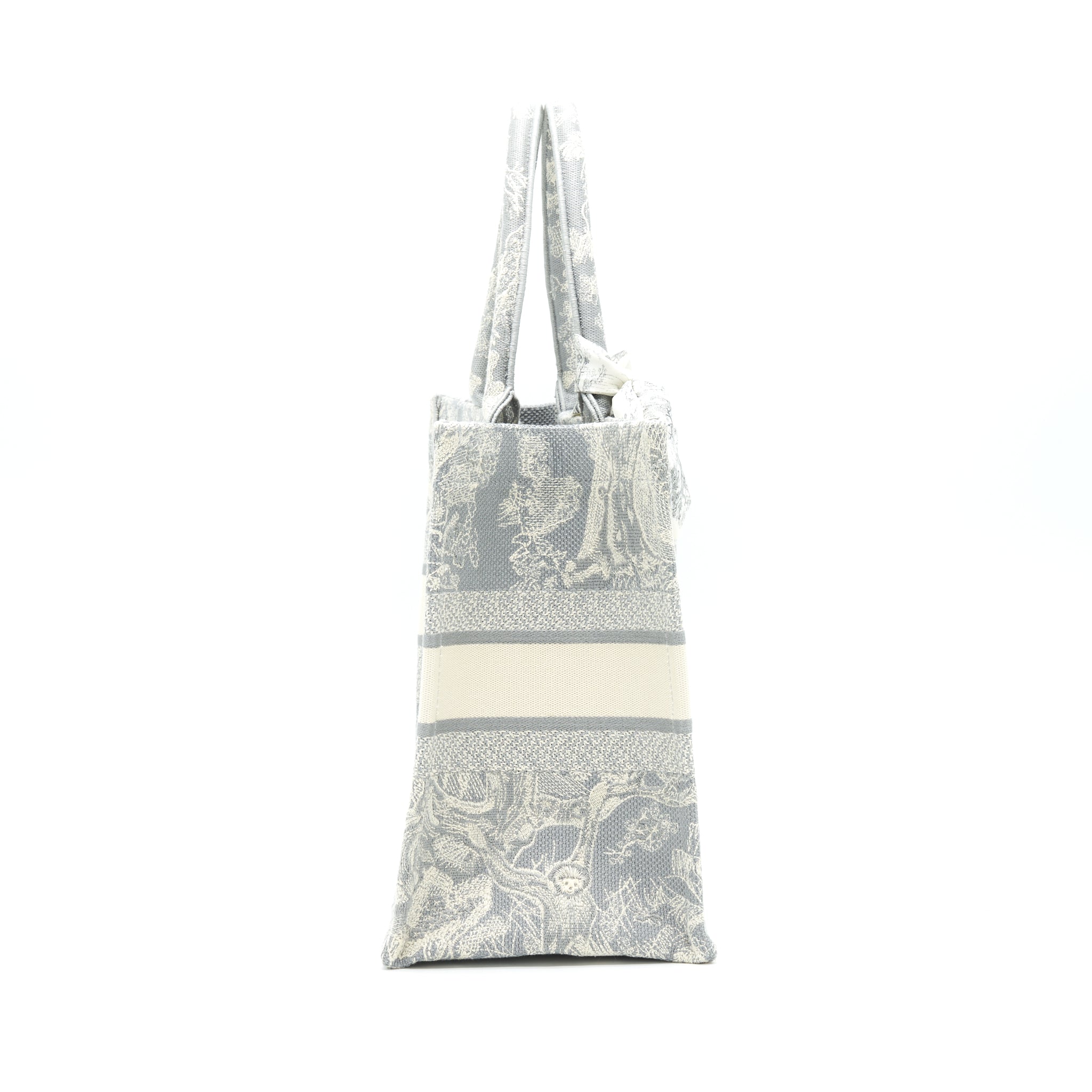 DIOR SMALL BOOK TOTE GRAY TOILE DE JOUY REVERSE EMBROIDERY WITH AN EXTRA SMALL SCARF