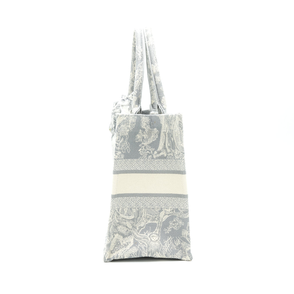 DIOR SMALL BOOK TOTE GRAY TOILE DE JOUY REVERSE EMBROIDERY WITH AN EXTRA SMALL SCARF