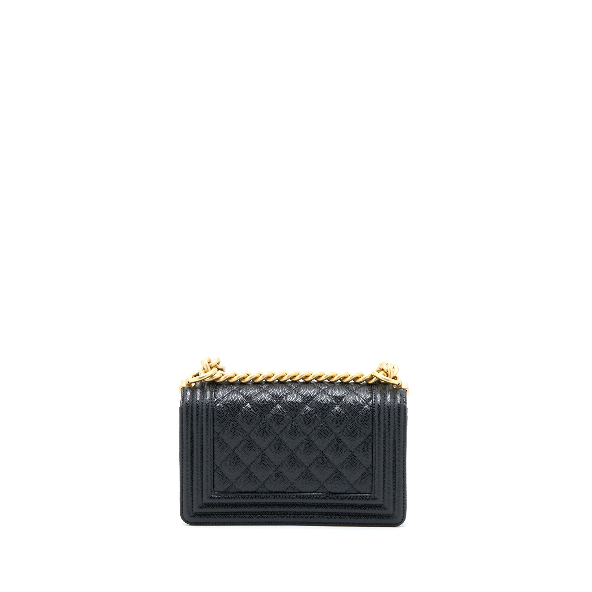 CHANEL SMALL BOY BAG CAVIAR BLACK BRUSHED GHW (MICROCHIP)