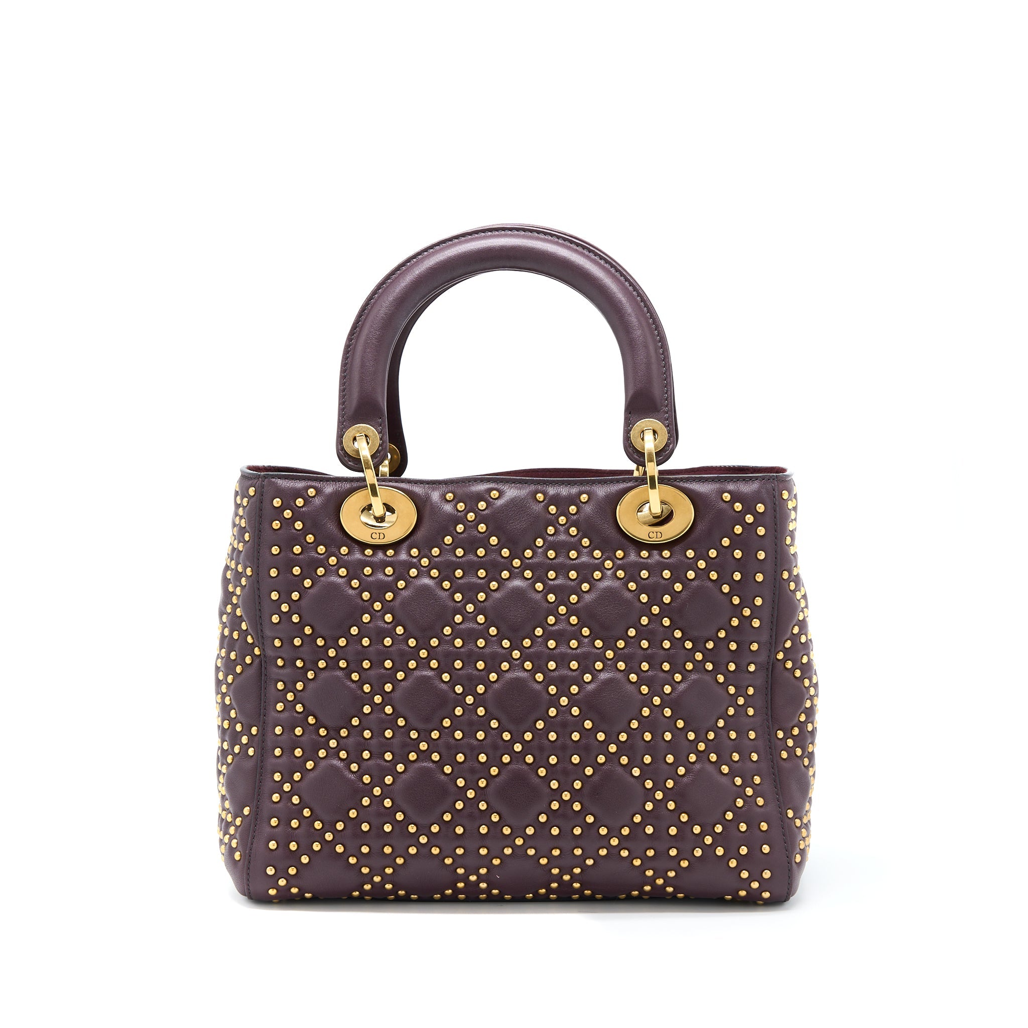 DIOR MEDIUM LADY DIOR ROCK-STUD CALFSKIN DARK RED GHW