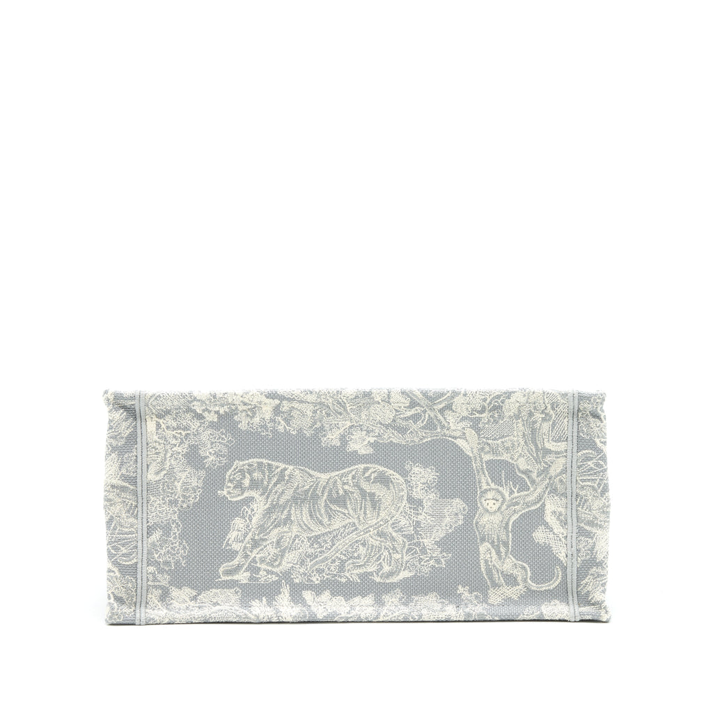 DIOR SMALL BOOK TOTE GRAY TOILE DE JOUY REVERSE EMBROIDERY WITH AN EXTRA SMALL SCARF