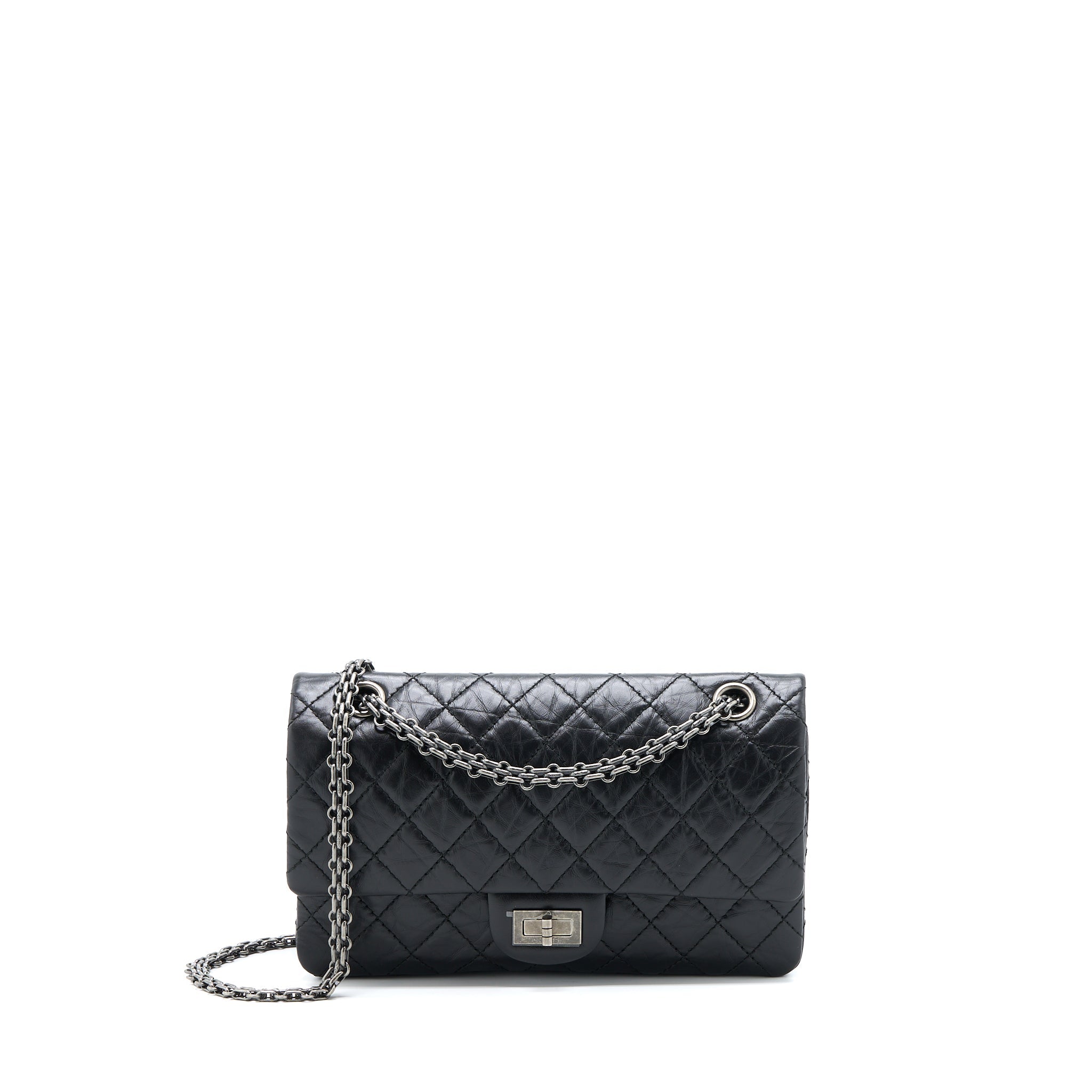 CHANEL 2.55 SMALL REISSUE FLAP BAG AGED CALFSKIN RUTHENIUM SHW (MICROCHIP)