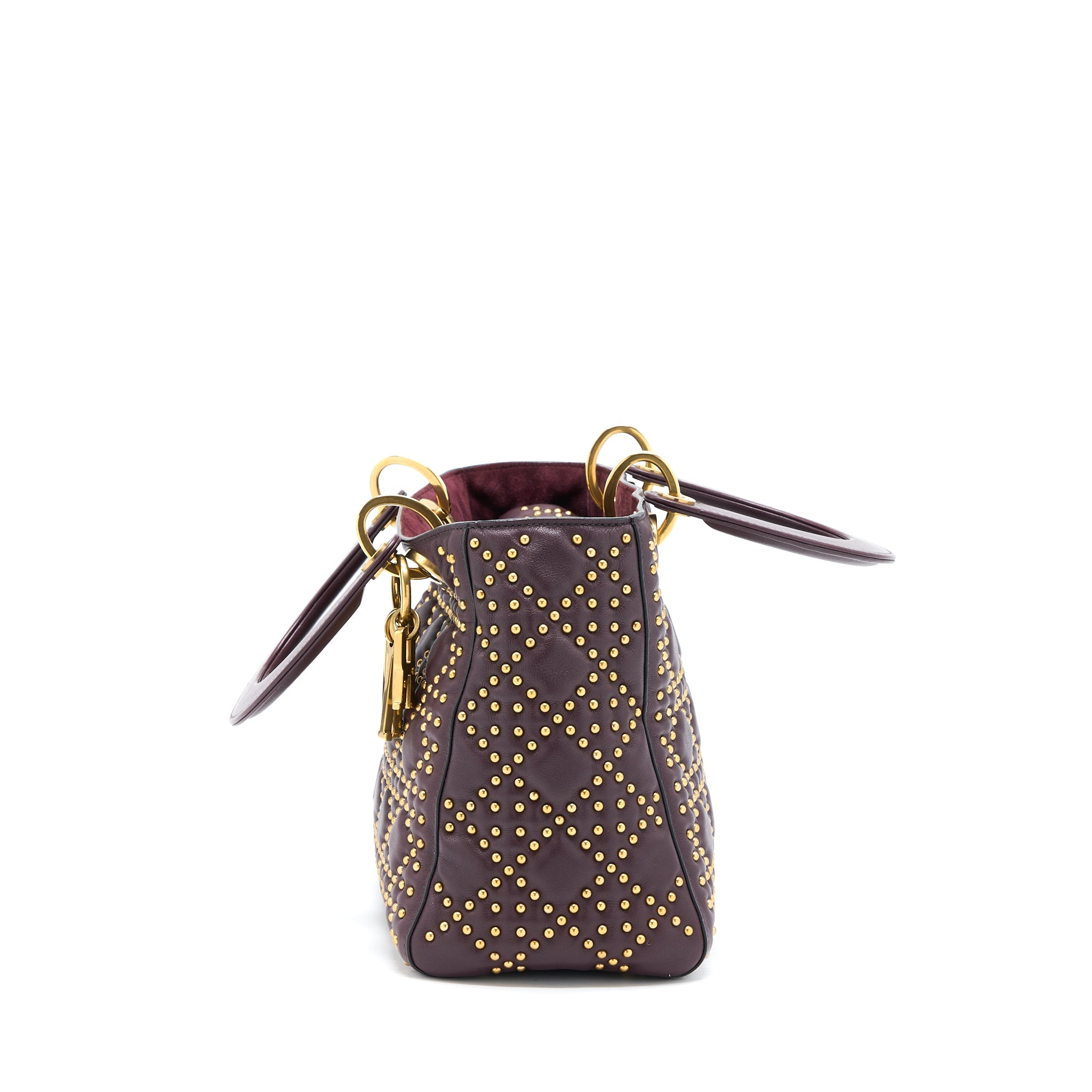 DIOR MEDIUM LADY DIOR ROCK-STUD CALFSKIN DARK RED GHW