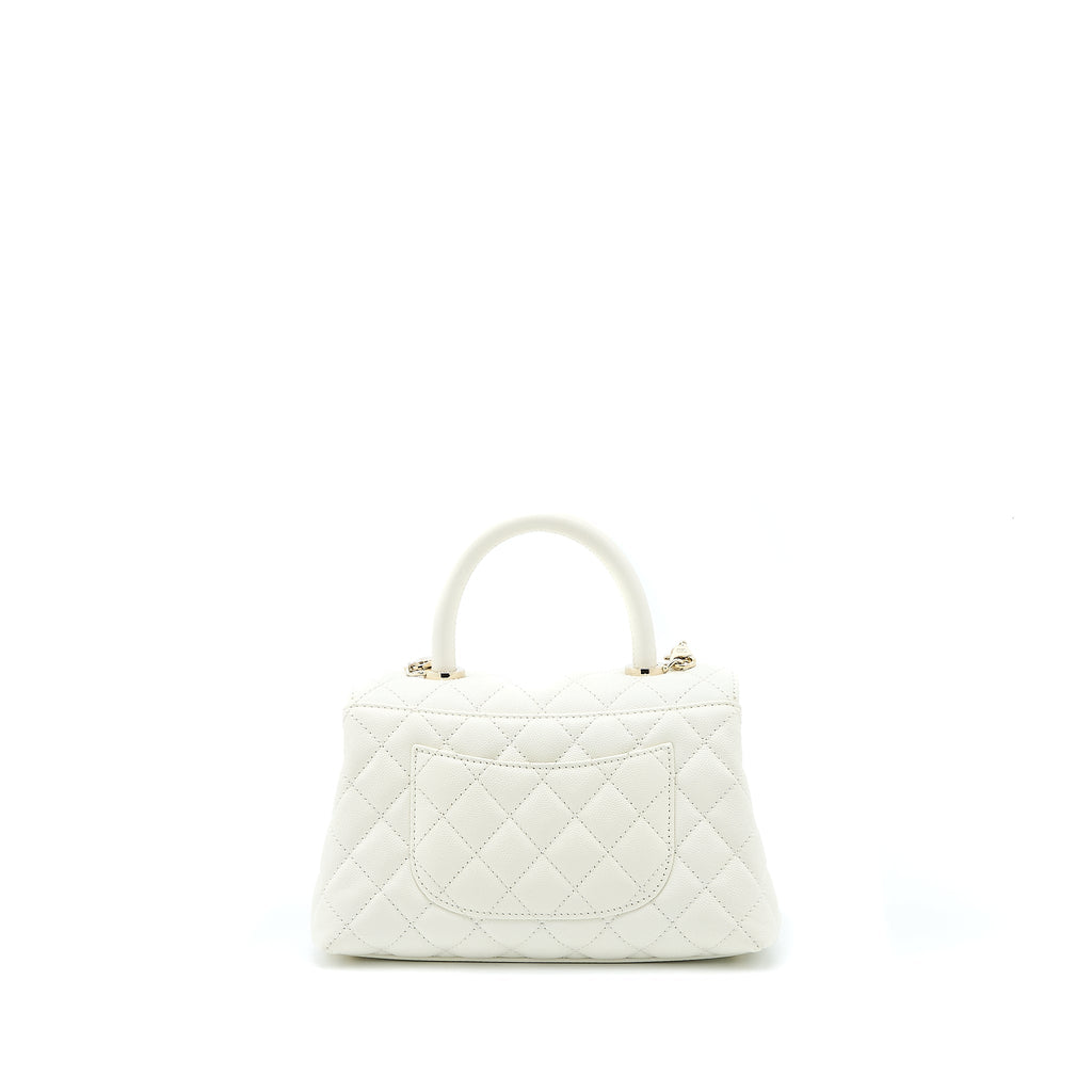 CHANEL SMALL COCO HANDLE CAVIAR WHITE LGHW (MICROCHIP)