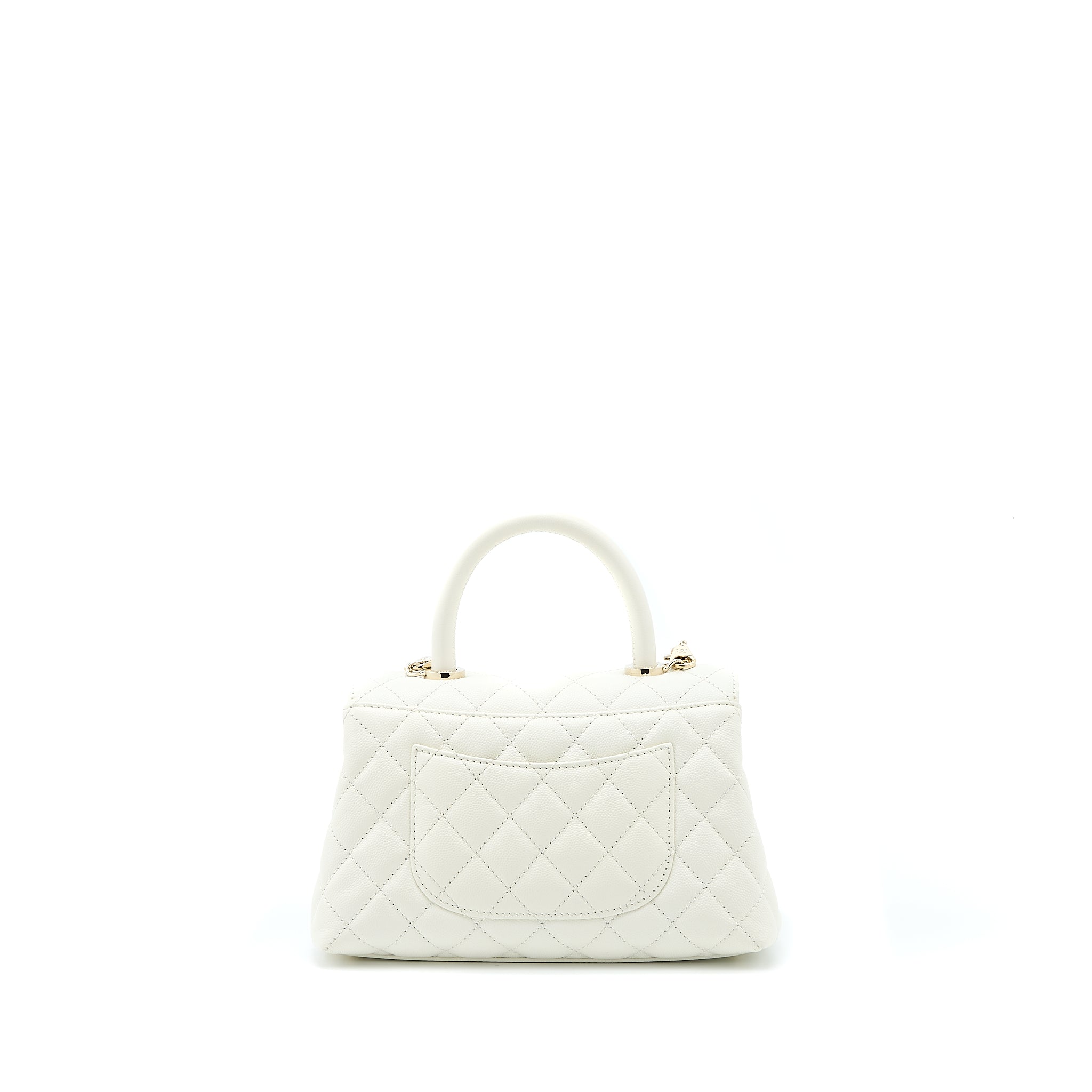 CHANEL SMALL COCO HANDLE CAVIAR WHITE LGHW (MICROCHIP)