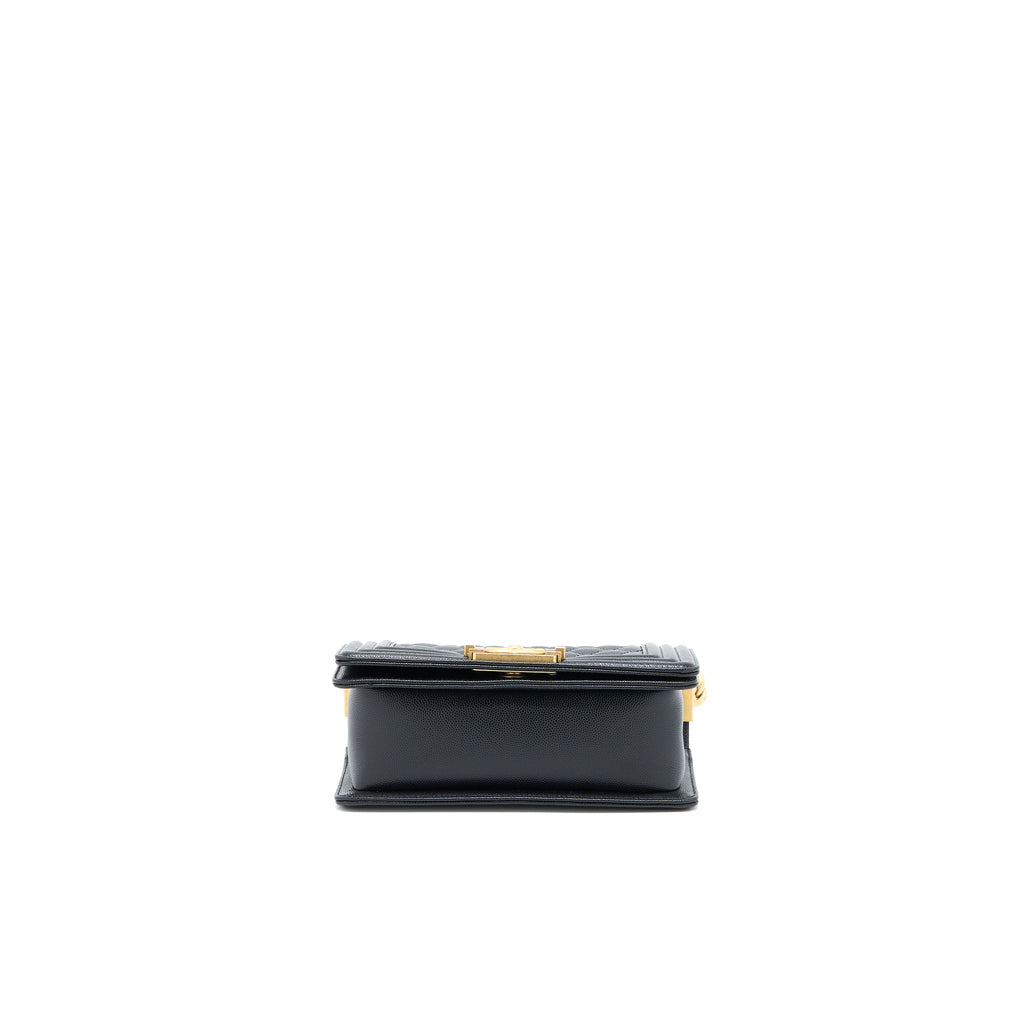CHANEL SMALL BOY BAG CAVIAR BLACK BRUSHED GHW (MICROCHIP)