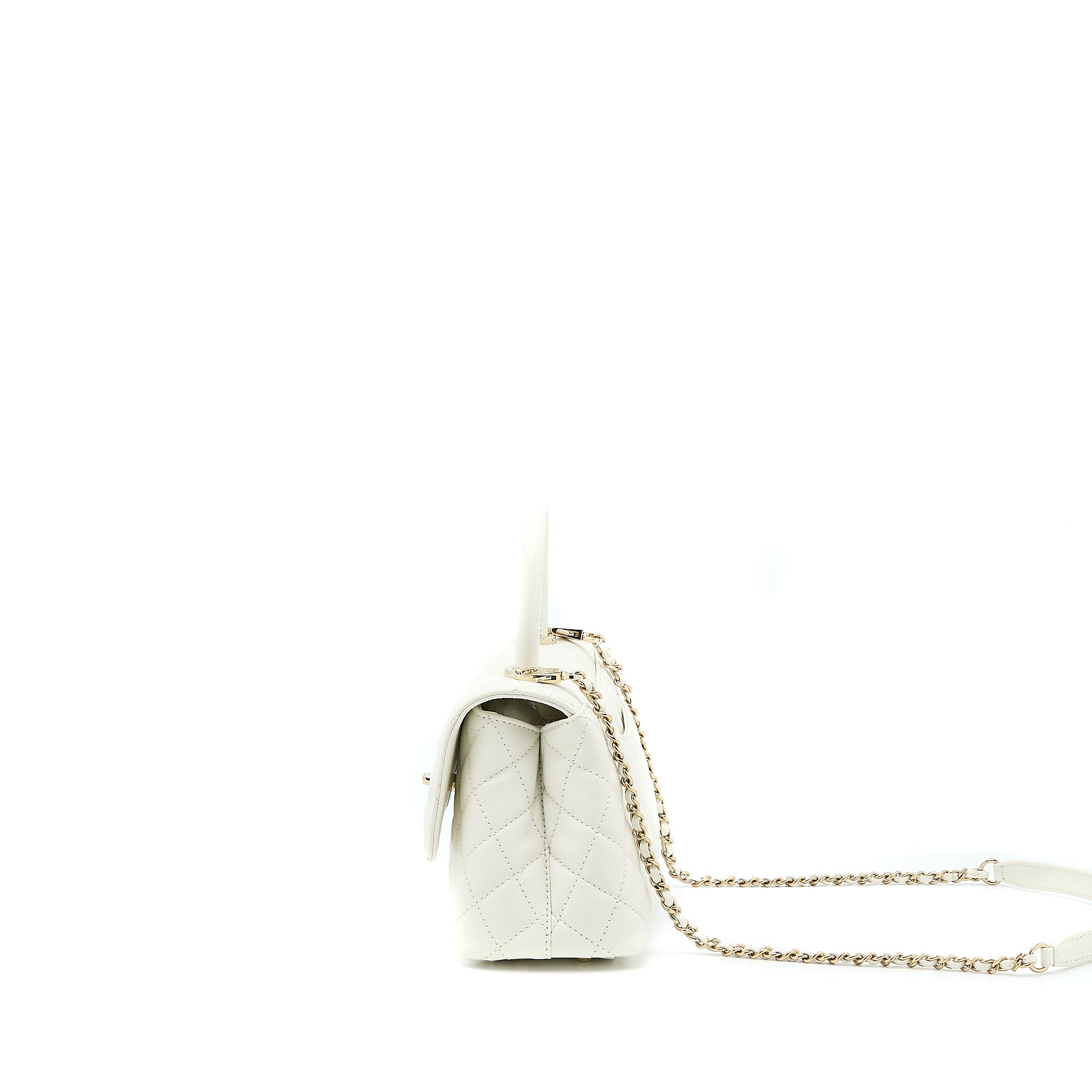 CHANEL SMALL COCO HANDLE CAVIAR WHITE LGHW (MICROCHIP)