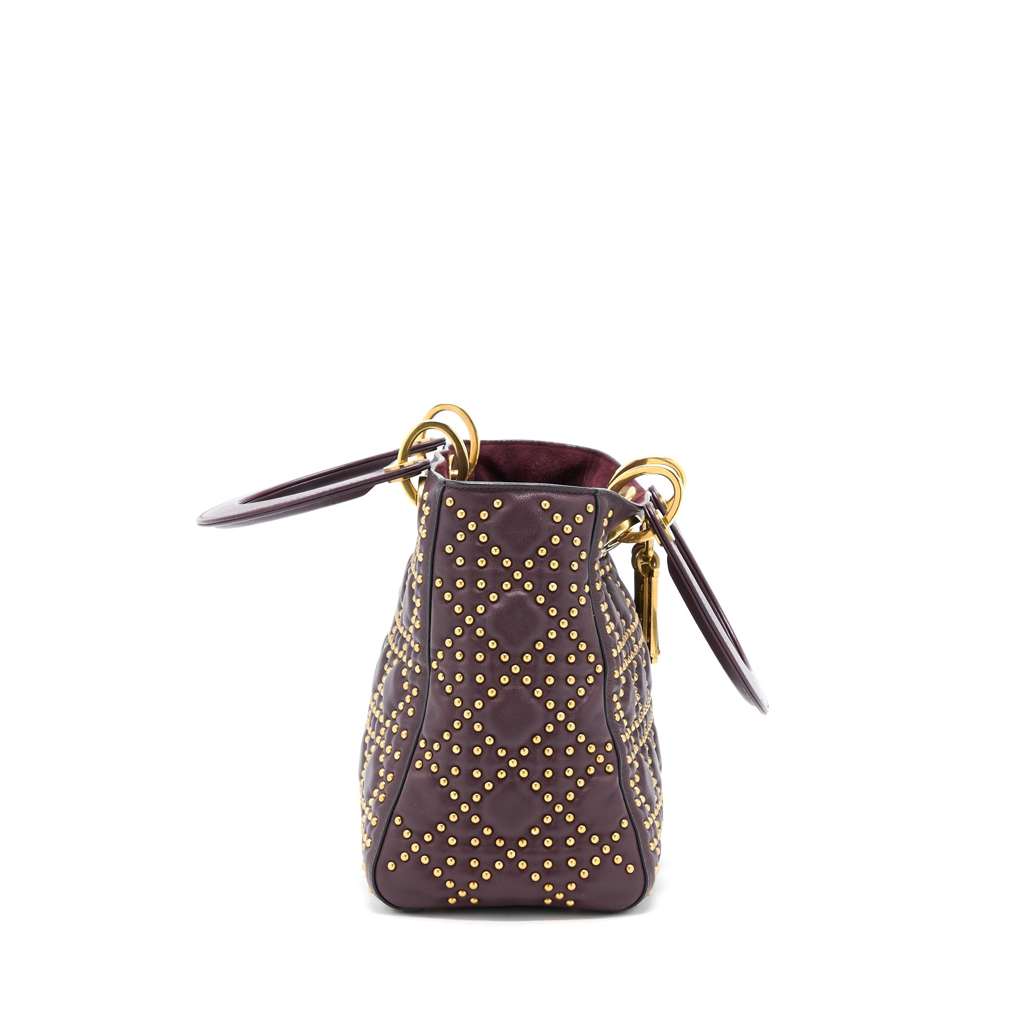 DIOR MEDIUM LADY DIOR ROCK-STUD CALFSKIN DARK RED GHW