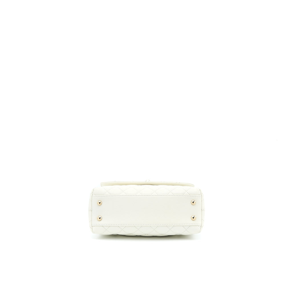CHANEL SMALL COCO HANDLE CAVIAR WHITE LGHW (MICROCHIP)