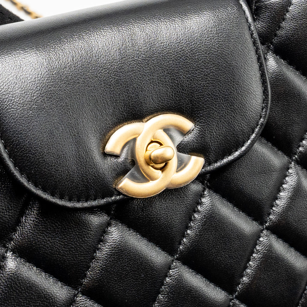 CHANEL 25A MINI KELLY SHOPPING TOTE BAG LAMBSKIN BLACK GHW (MICROCHIP)