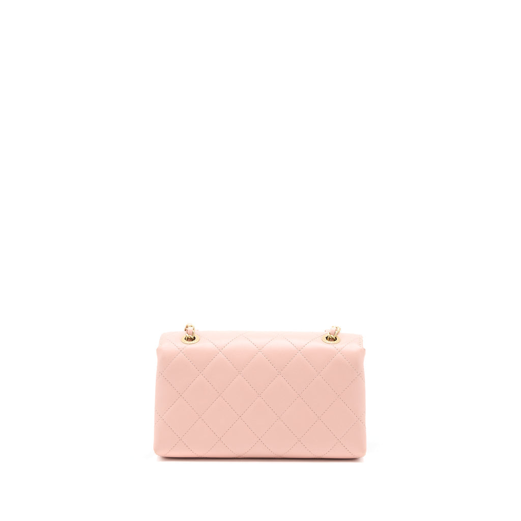 CHANEL FRONT LOGO FLAP BAG CALFSKIN PINK BRUSHED GHW