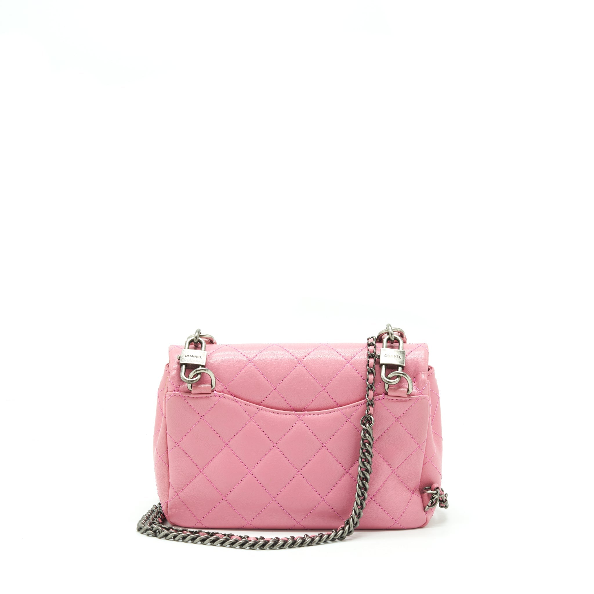CHANEL QUILTED FLAP CROSS BODY BAG PINK WITH RUTHENIUM HARDWARE