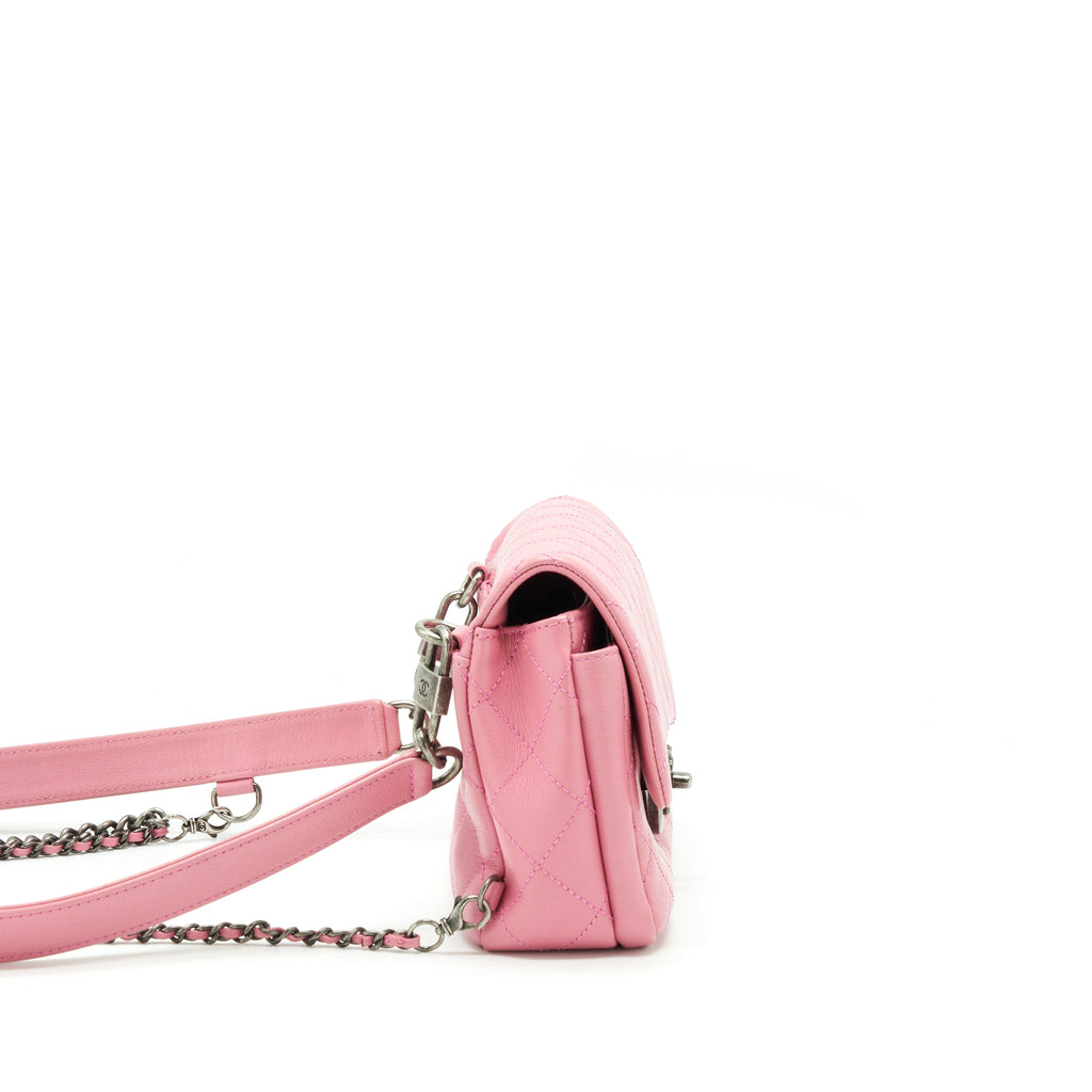 CHANEL QUILTED FLAP CROSS BODY BAG PINK WITH RUTHENIUM HARDWARE