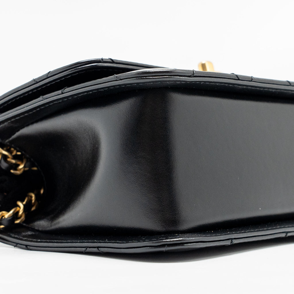 CHANEL GOLD CRUSH MINI FLAP BAG CALFSKIN BLACK GHW (MICROCHIP)