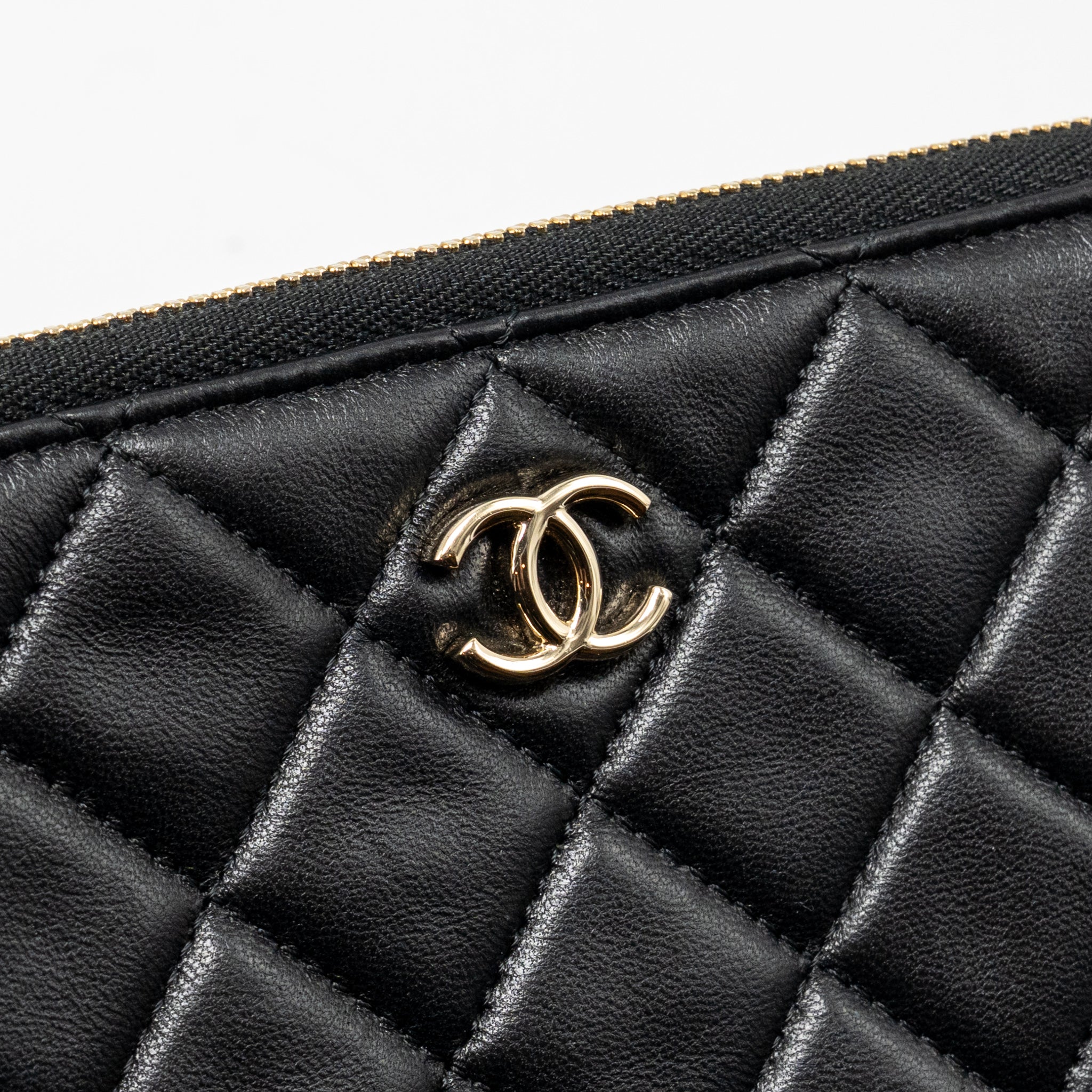 CHANEL COCO CHARMS CHAIN QUILTED POUCH BAG LAMBSKIN BLACK LGHW