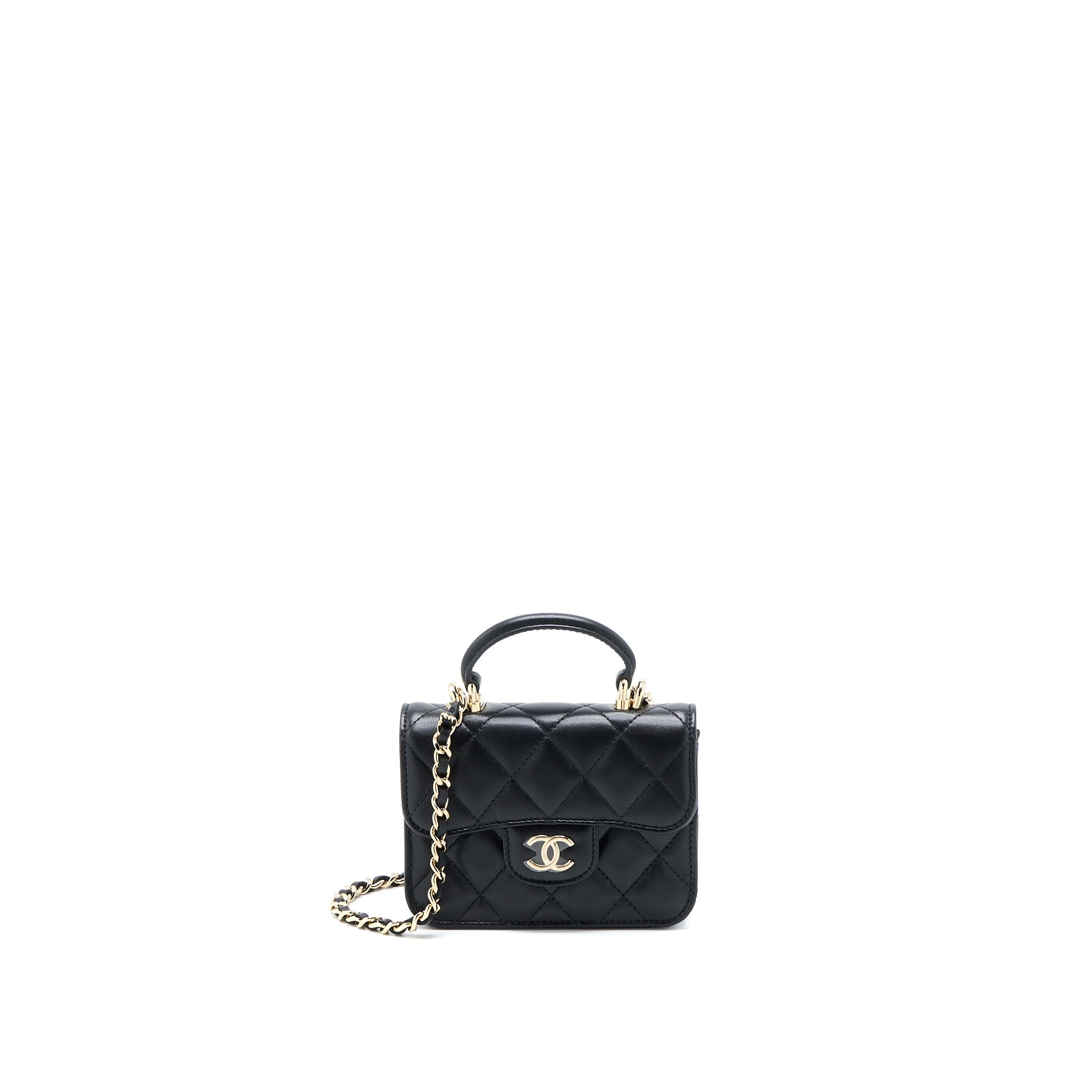 CHANEL MINI TOP HANDLE FLAP BAG LAMBSKIN BLACK LGHW