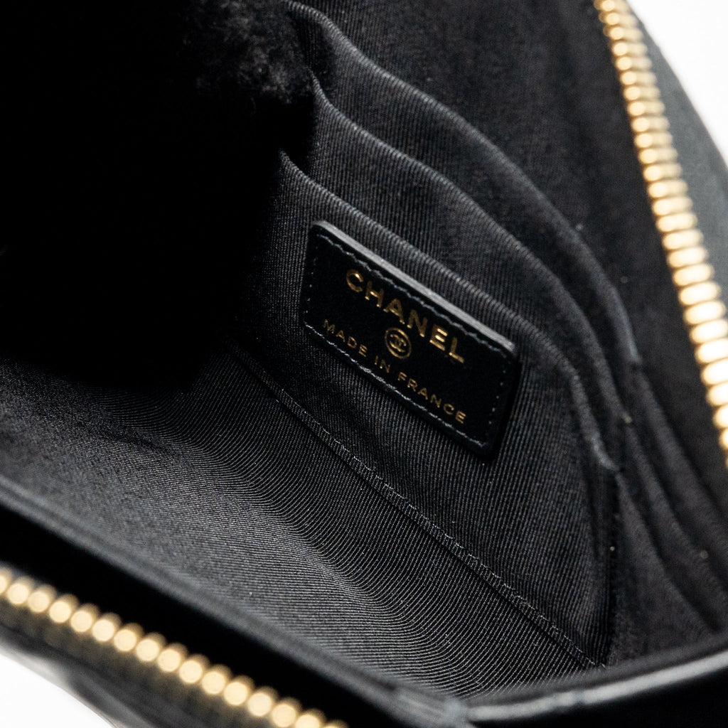 CHANEL COCO CHARMS CHAIN QUILTED POUCH BAG LAMBSKIN BLACK LGHW