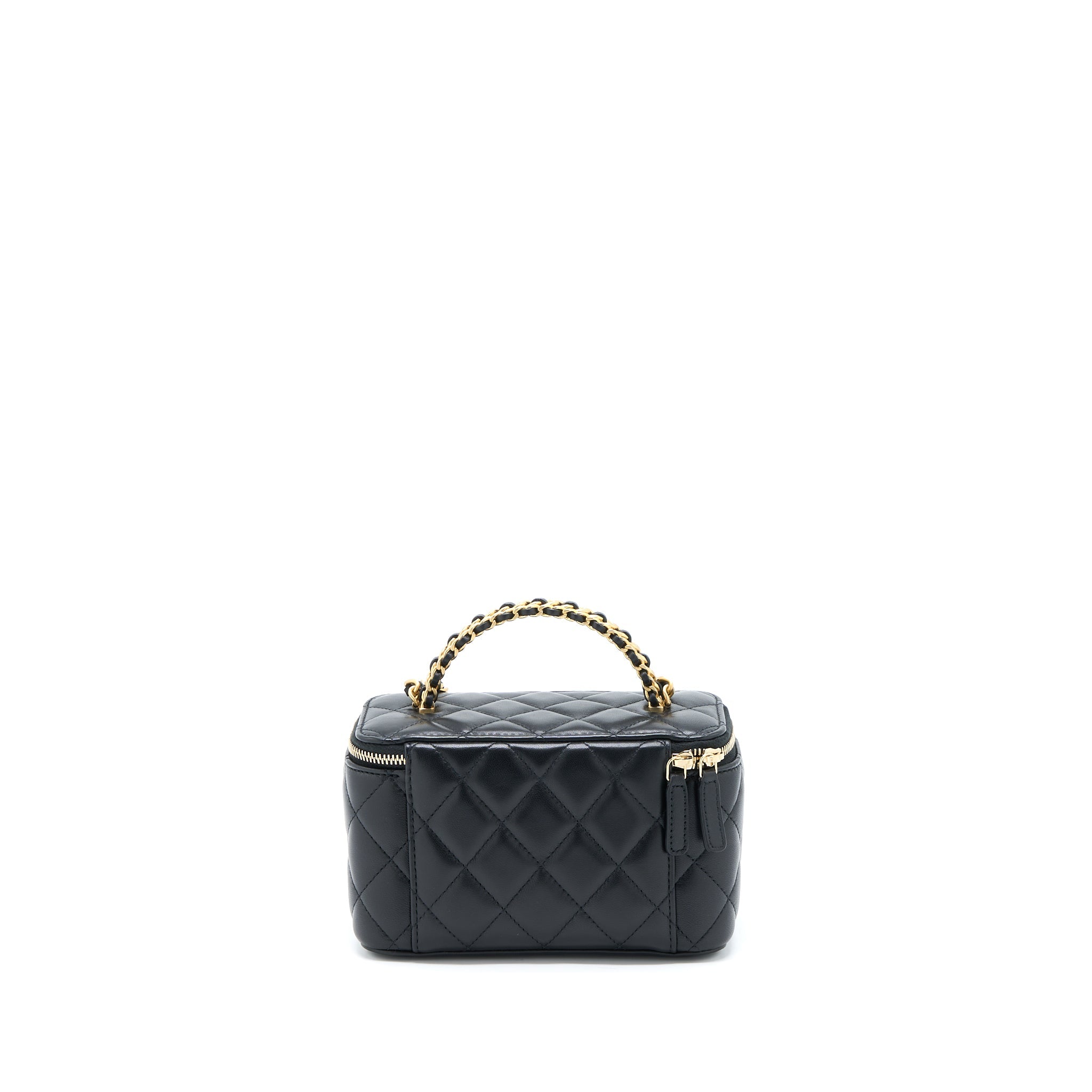 CHANEL LEATHER CHAIN TOP HANDLE LONG VANITY LAMBSKIN BLACK GHW