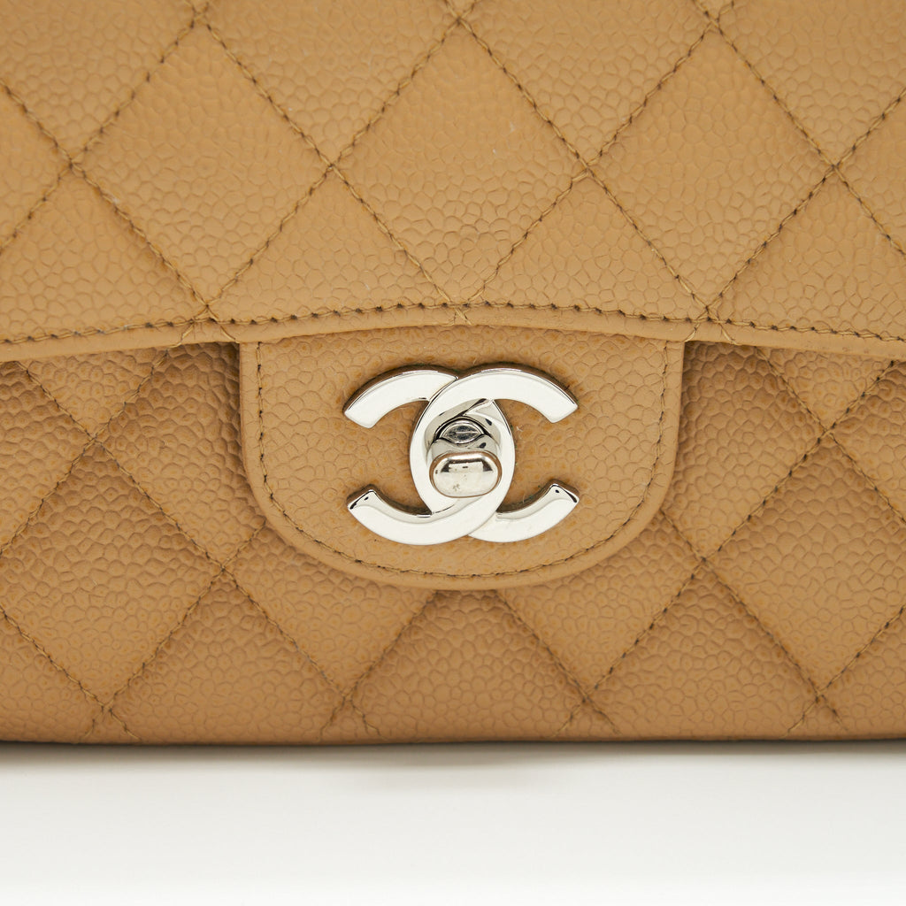 CHANEL MEDIUM CLASSIC DOUBLE FLAP BAG CAVIAR DARK BEIGE SHW