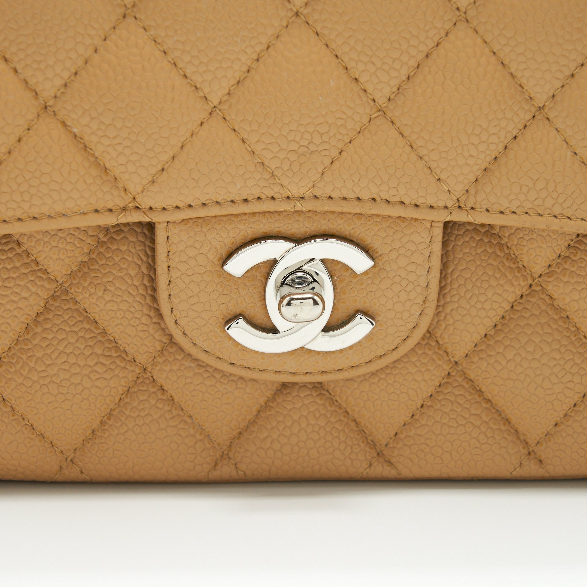 CHANEL MEDIUM CLASSIC DOUBLE FLAP BAG CAVIAR DARK BEIGE SHW