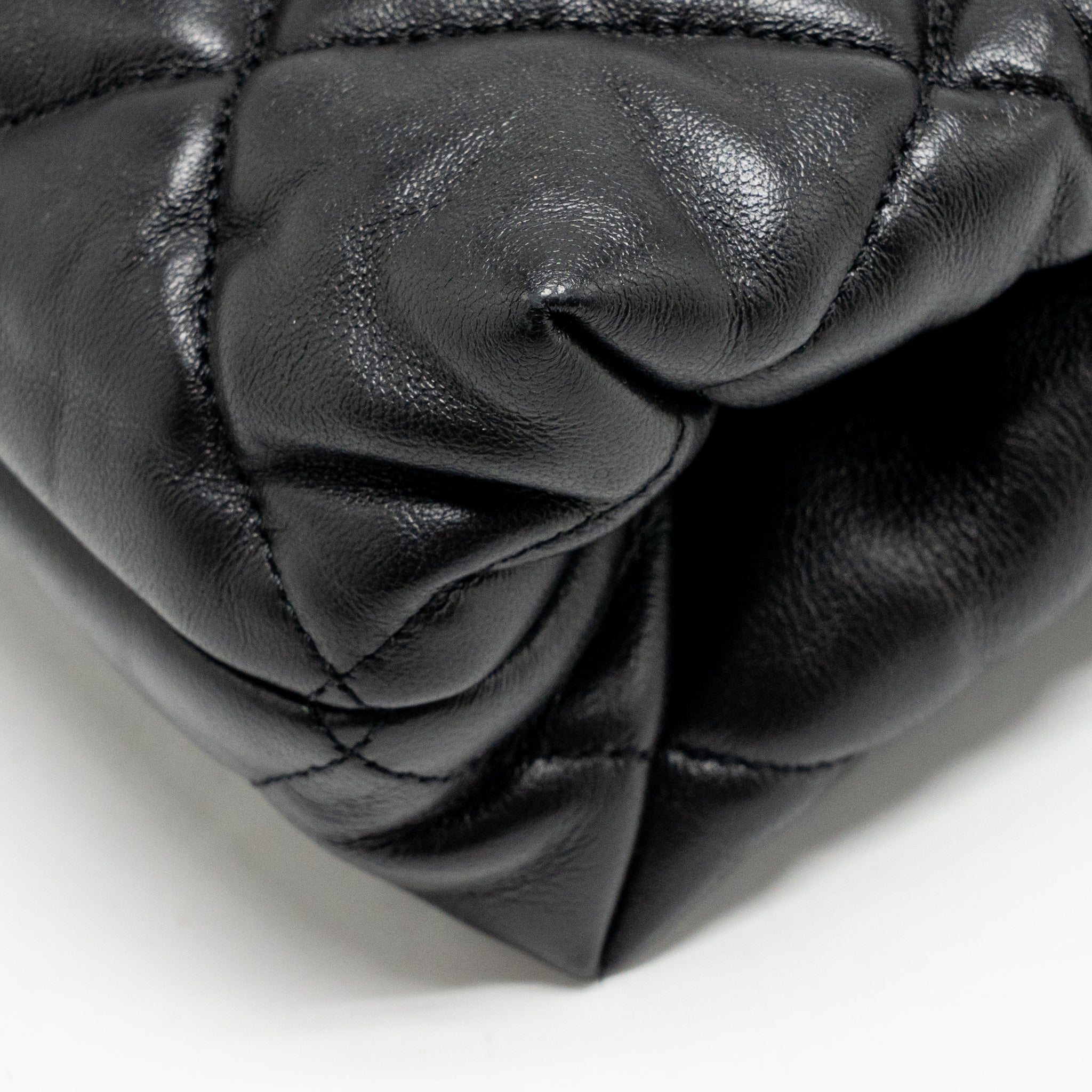 CHANEL QUILTED DOUBLE CHAIN SHOPPING TOTE BAG LAMBSKIN BLACK GHW (MICROCHIP)