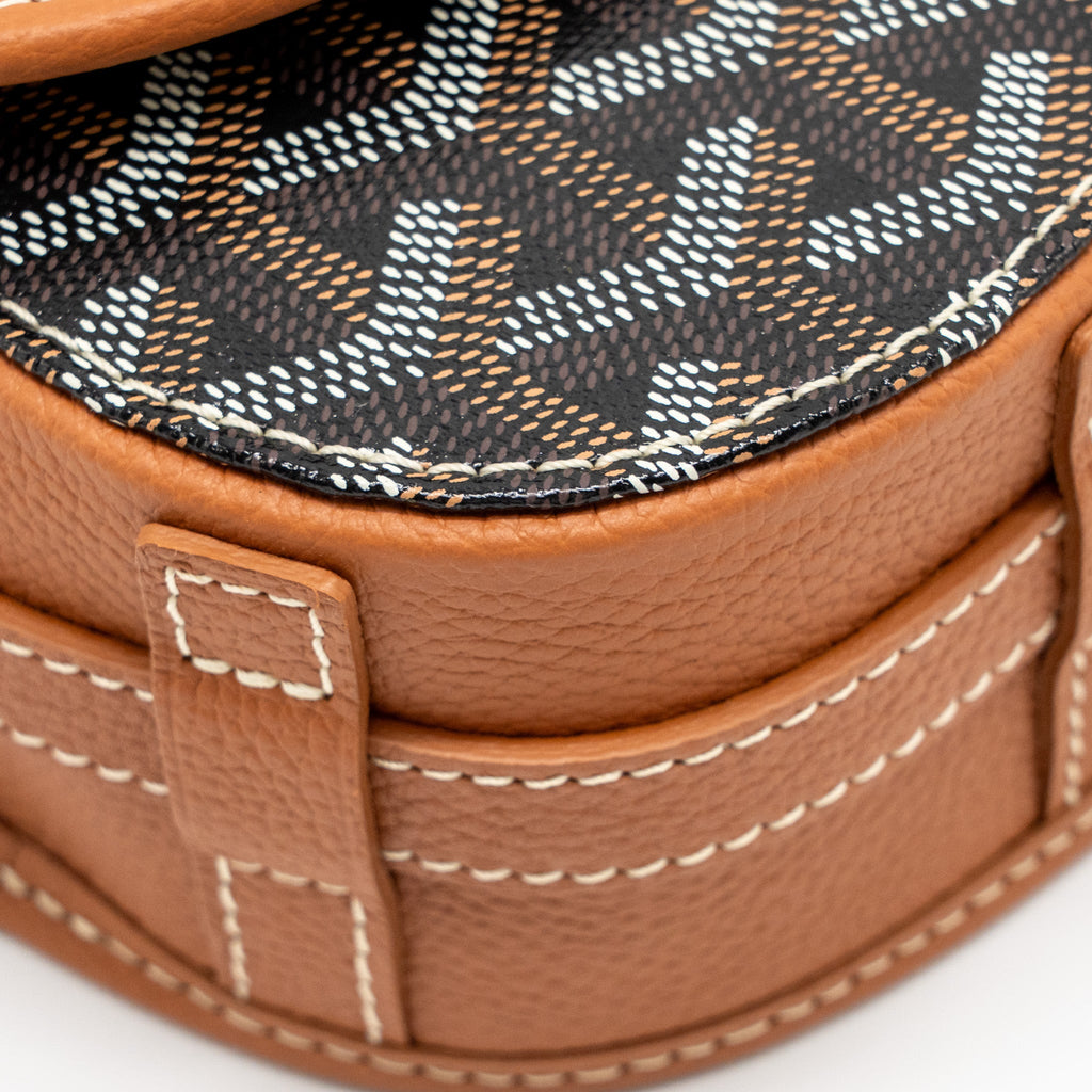 GOYARD BELVEDERE PM MESSENGER BAG GOYARDLINE CANVAS /CALFSKIN BLACK/TAN SHW