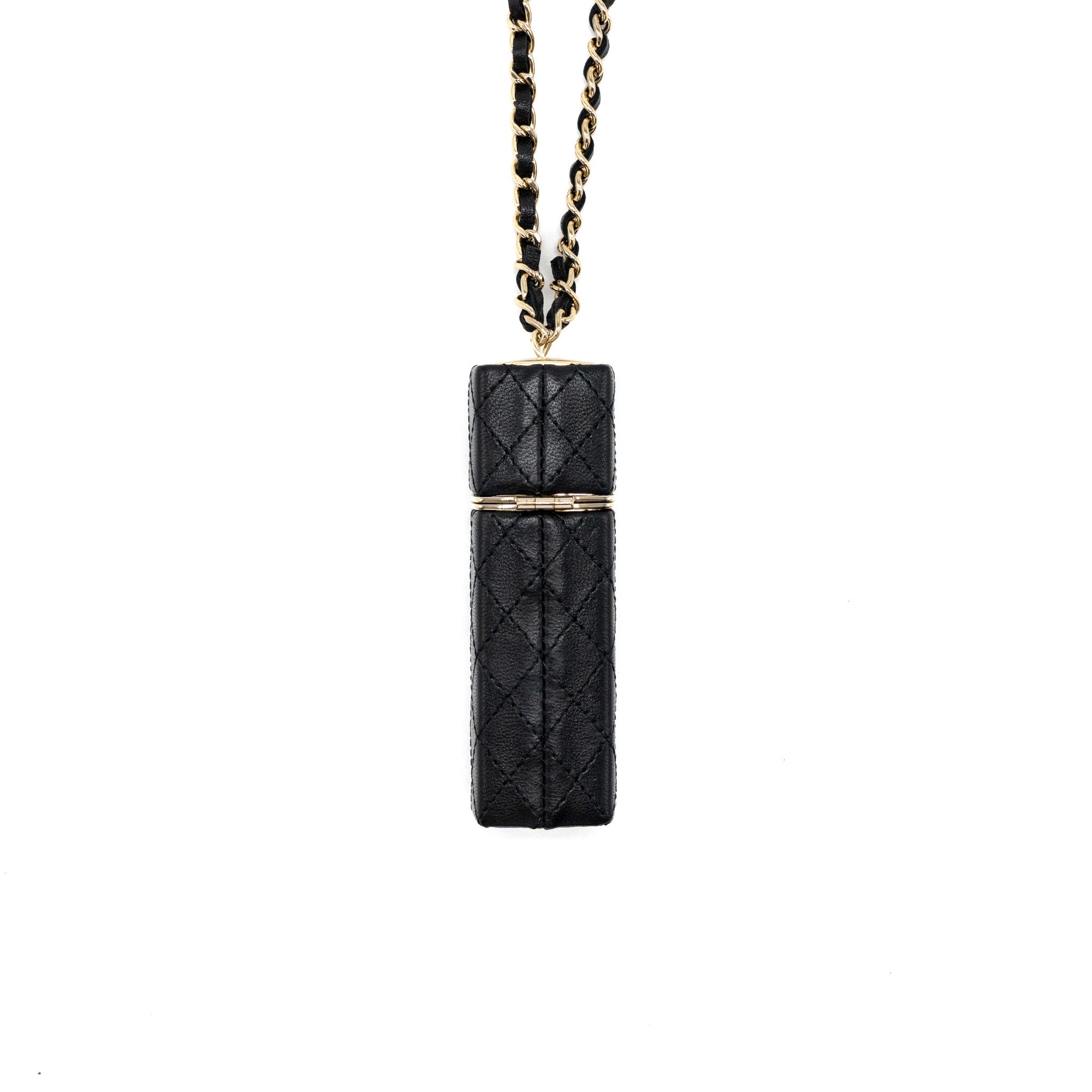 CHANEL LIPSTICK CASE ON CHAIN LAMBSKIN BLACK LGHW