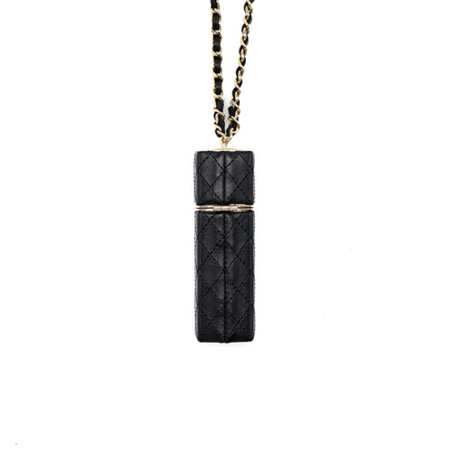 CHANEL LIPSTICK CASE ON CHAIN LAMBSKIN BLACK LGHW