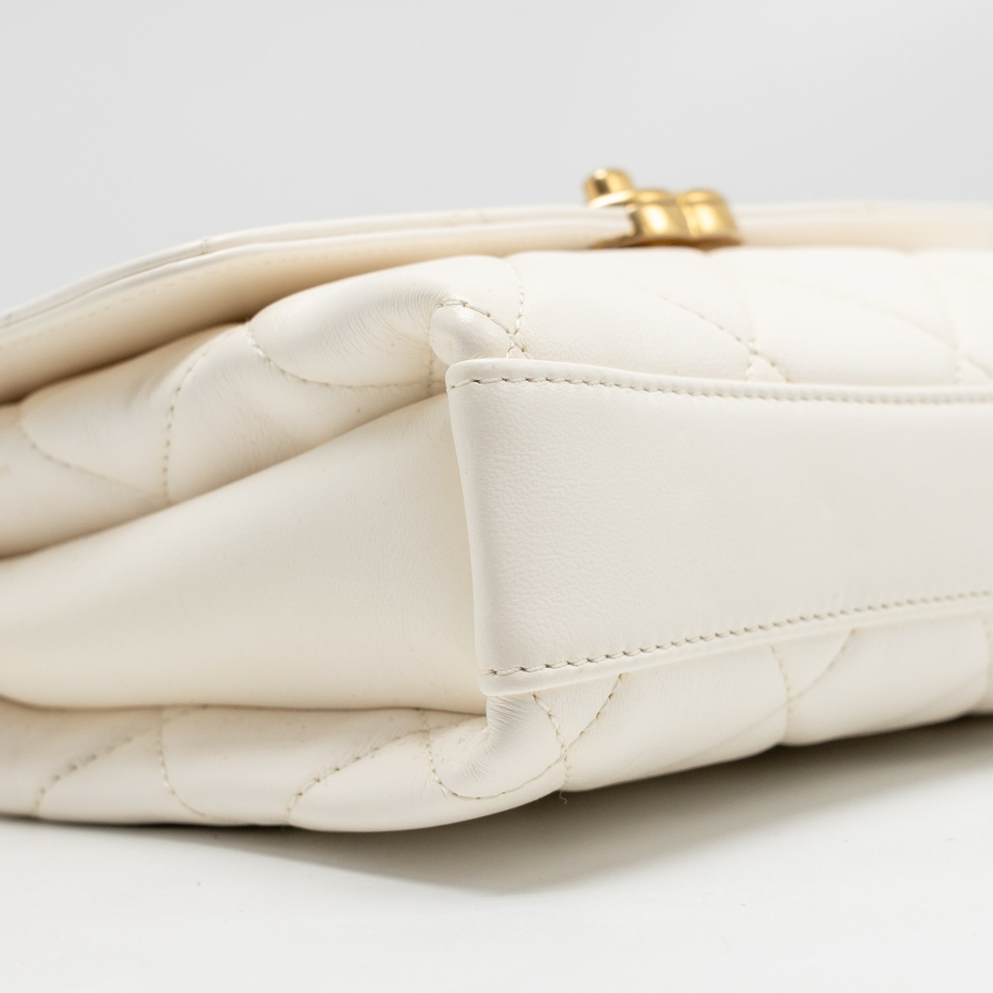 CHANEL QUILTED FLAP BAG WITH LETTER CHAIN LAMBSKIN WHITE GHW (MICROCHIP)