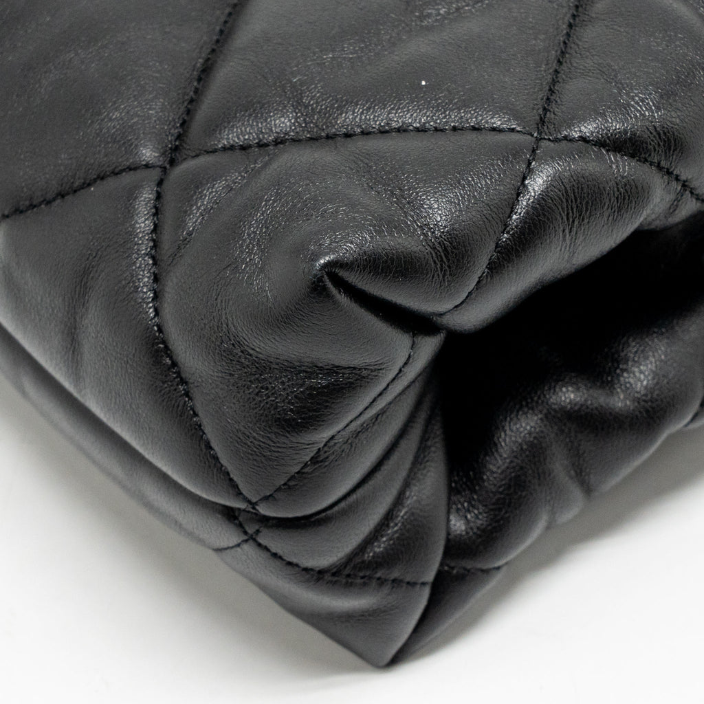 CHANEL QUILTED DOUBLE CHAIN SHOPPING TOTE BAG LAMBSKIN BLACK GHW (MICROCHIP)