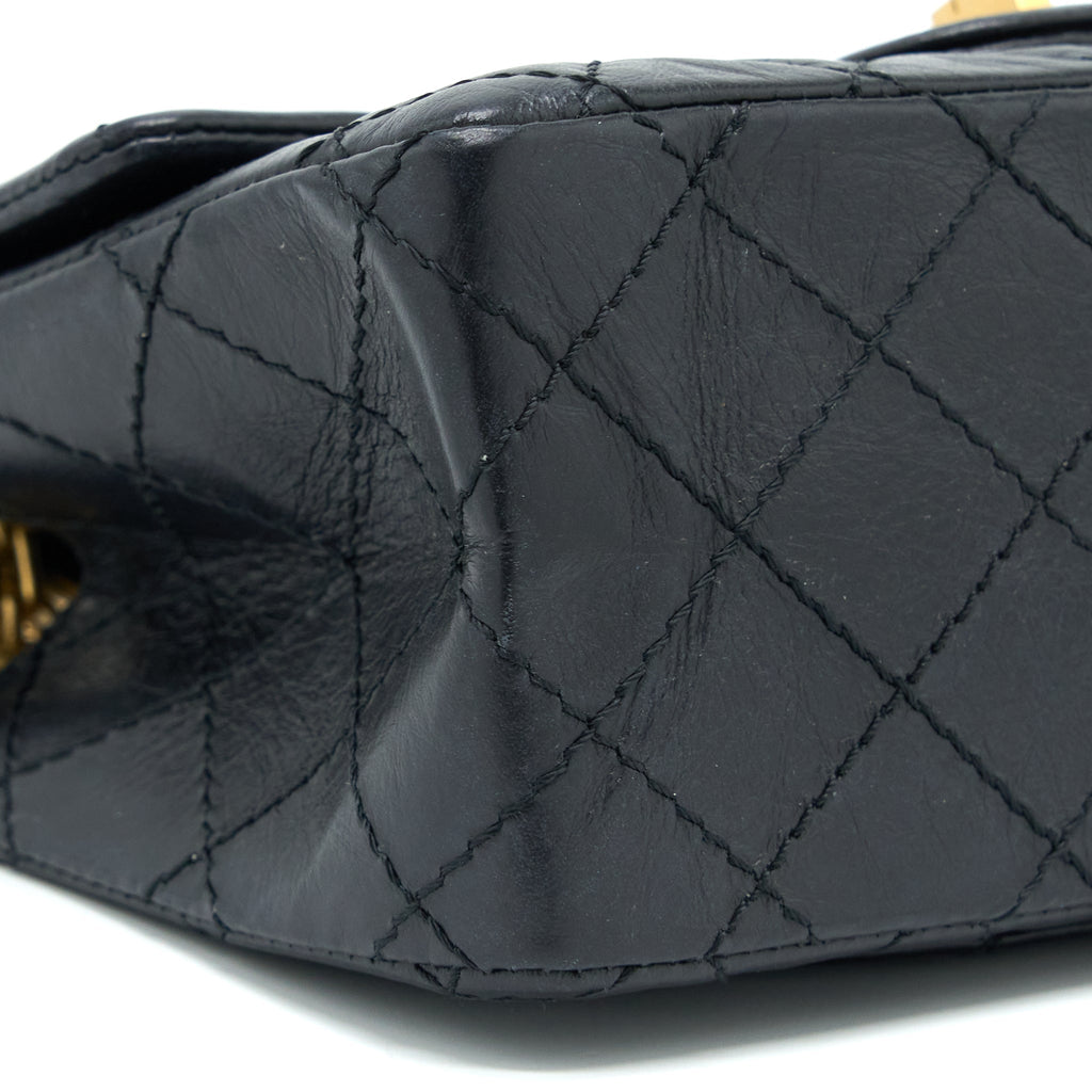 CHANEL MINI 2.55 REISSUE FLAP BAG AGED CALFSKIN BLACK BRUSHED GHW (MICROCHIP)