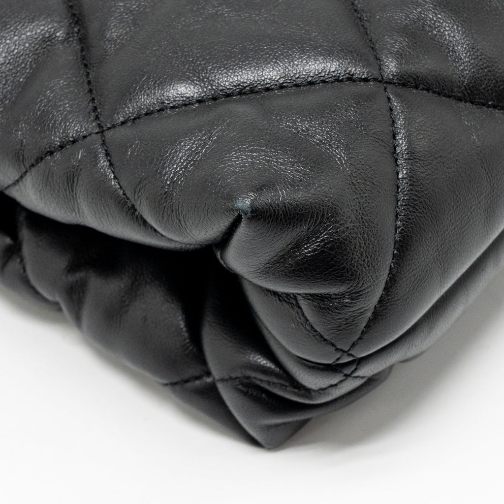 CHANEL QUILTED DOUBLE CHAIN SHOPPING TOTE BAG LAMBSKIN BLACK GHW (MICROCHIP)
