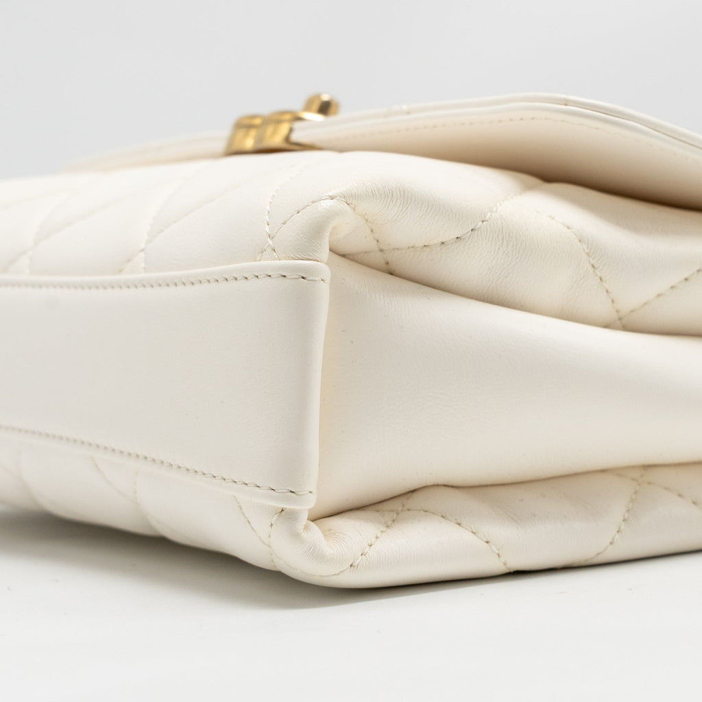 CHANEL QUILTED FLAP BAG WITH LETTER CHAIN LAMBSKIN WHITE GHW (MICROCHIP)