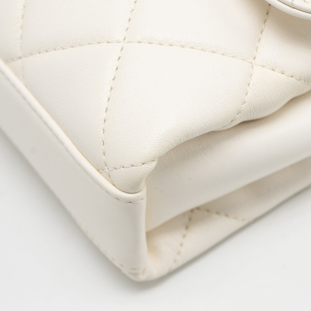 CHANEL QUILTED FLAP BAG WITH LETTER CHAIN LAMBSKIN WHITE GHW (MICROCHIP)
